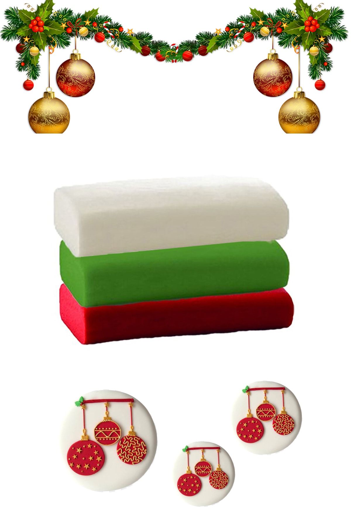 ŞEKER & SUGAR 200 Gr Kırmızı - Beyaz - Yeşil 3'lü Şeker Hamuru Seti