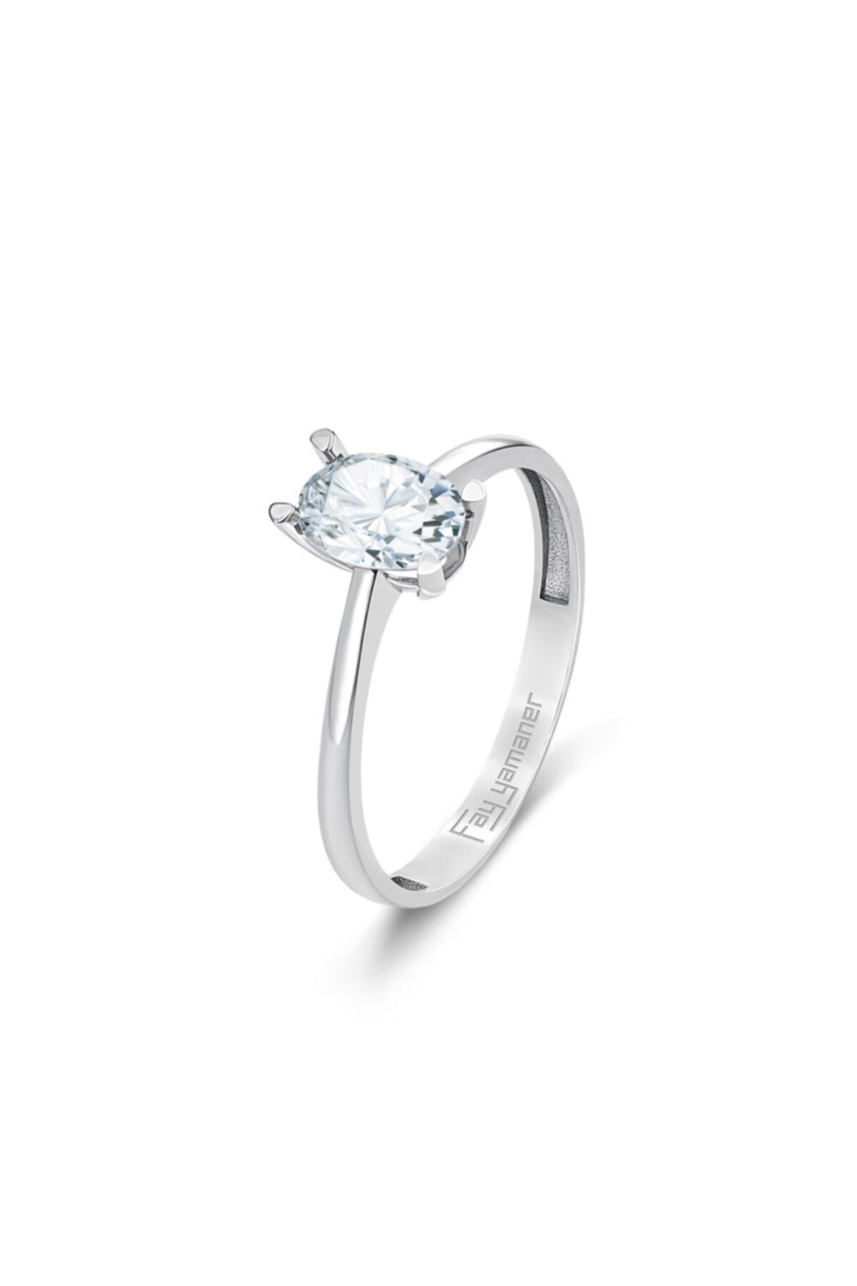 Fay Yamaner Renkli Oval Taşlı Beyaz Altın Yüzük