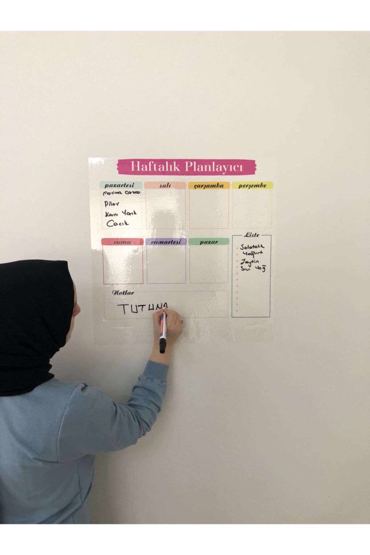 Tutunabilir Kağıt Haftalık Planlayıcı Takvim Akıllı Kağıt Tahta Yazı Tahtası Planner + Kalem 50x50 Cm Özel Baskılı