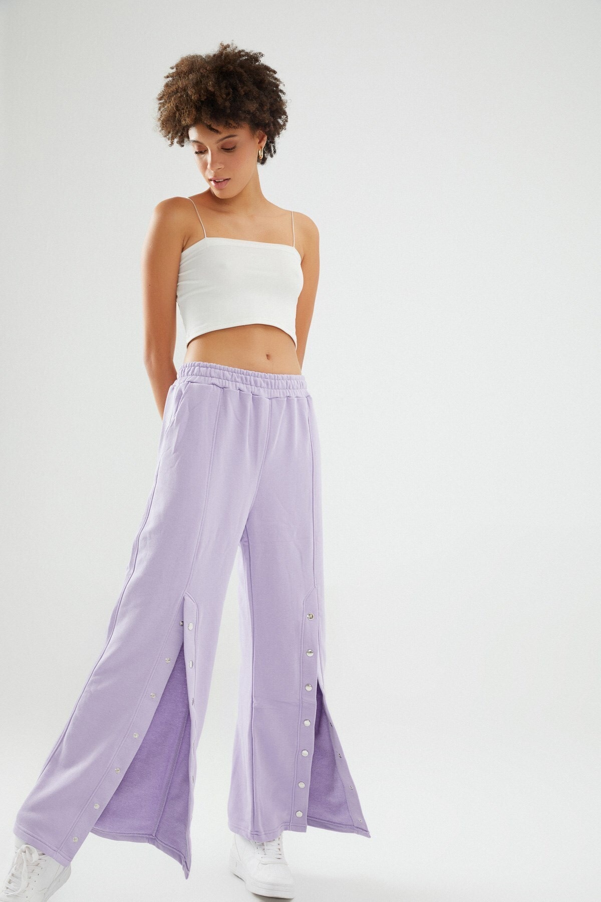 Quzu Bol Paça Çıtçıtlı Eşofman Lila