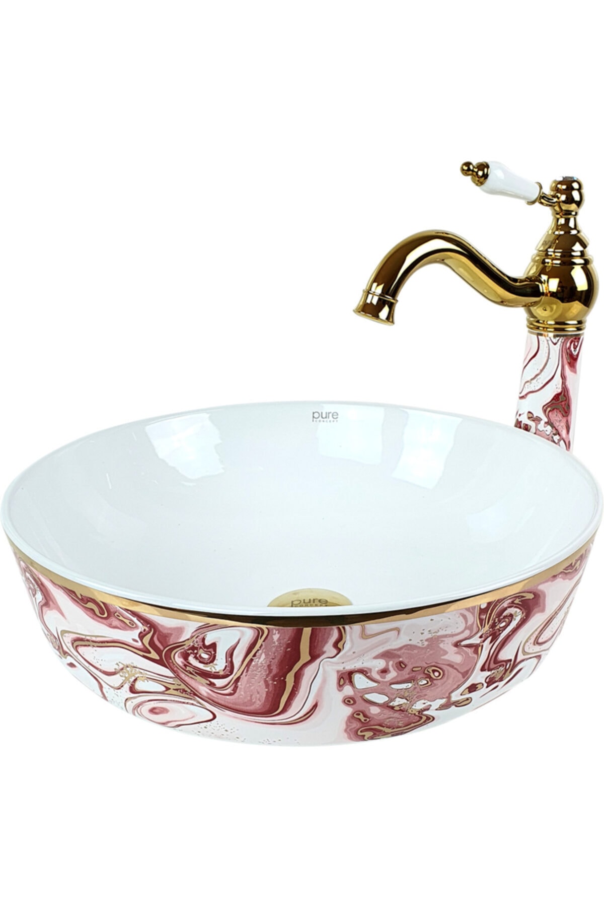 Pure Concept Pure Ebru Pembel Altın Tezgah Üstü Çanak Lavabo