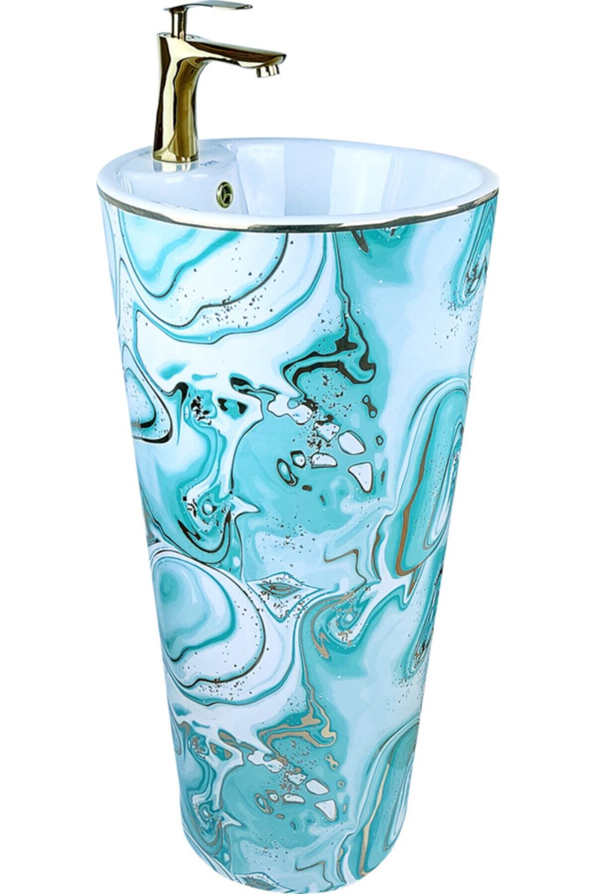 Pure Concept Pure Ebru Yeşil Altın Kolon Lavabo