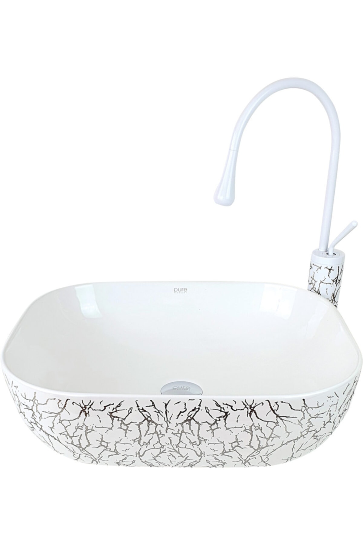 Pure Concept Pure Marble Beyaz Gümüş Tezgah Üstü Çanak Lavabo