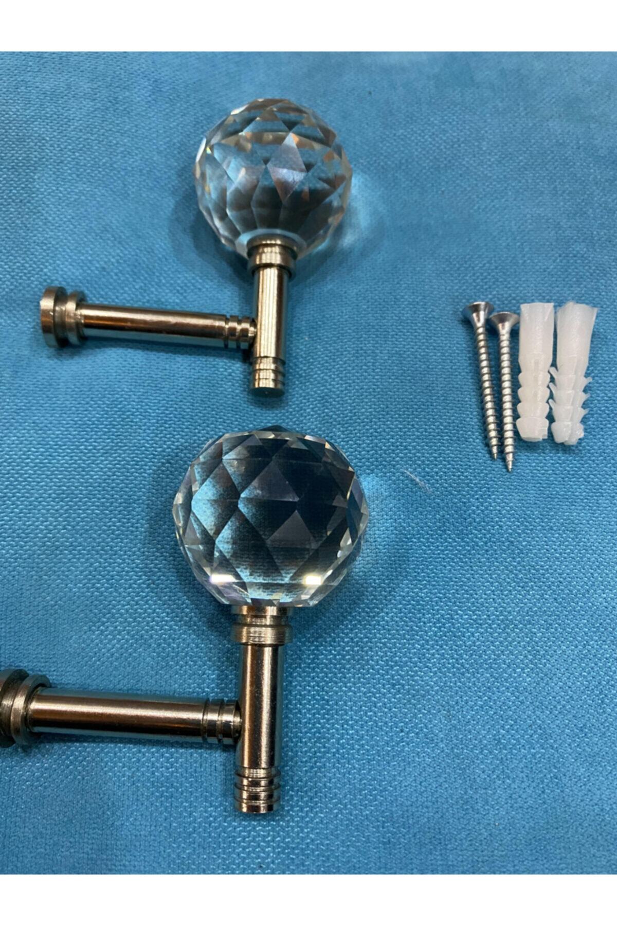 YalçınerHome Kristal Taşlı Camlı Parlak Pipo Renso Fon Perde Bağlama Aparatı 2 Adet-gümüş