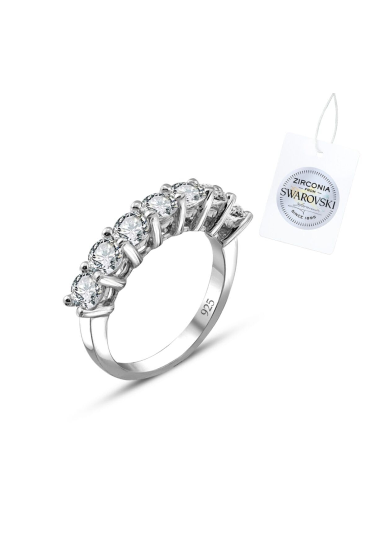 Kutaydan Gümüş Swarovski Zirconia Taşlı Yarım Tur Yüzük