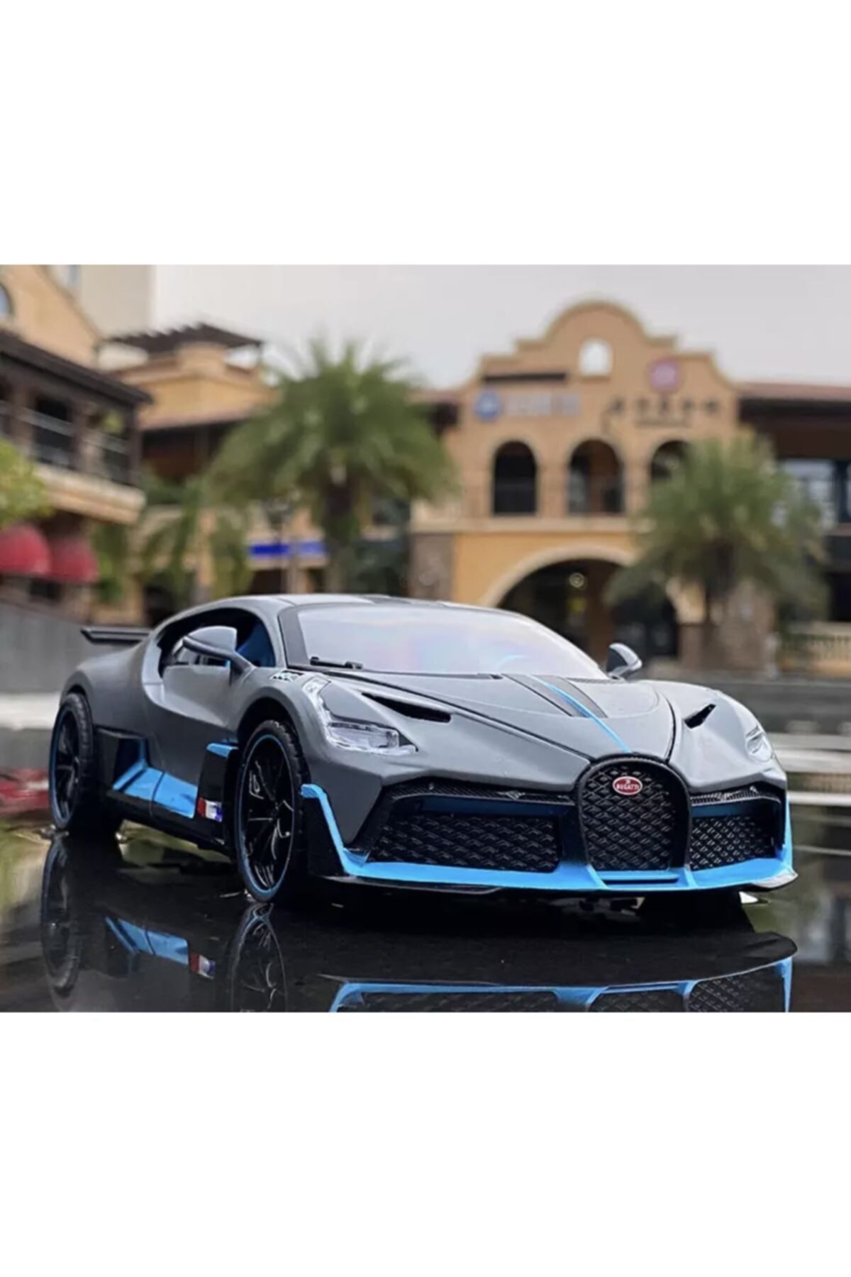 toysandmore Bugatti Veyron Divo Metal Model Araba 1-24 Işık Ses Kapılar Kaput Açılır Gri