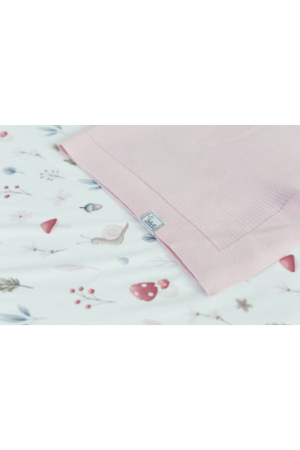 Kidart % Yüz Pamuk Lastikli Bebek Çarşafı Ve Triko Battaniye Seti - Mantar Pembe