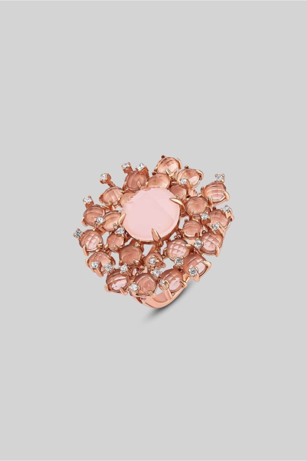 So CHIC... Pembe Milky Kuvars Taşlı 18 Ayar Rose Altın Kaplama Gümüş Tasarım Yüzük