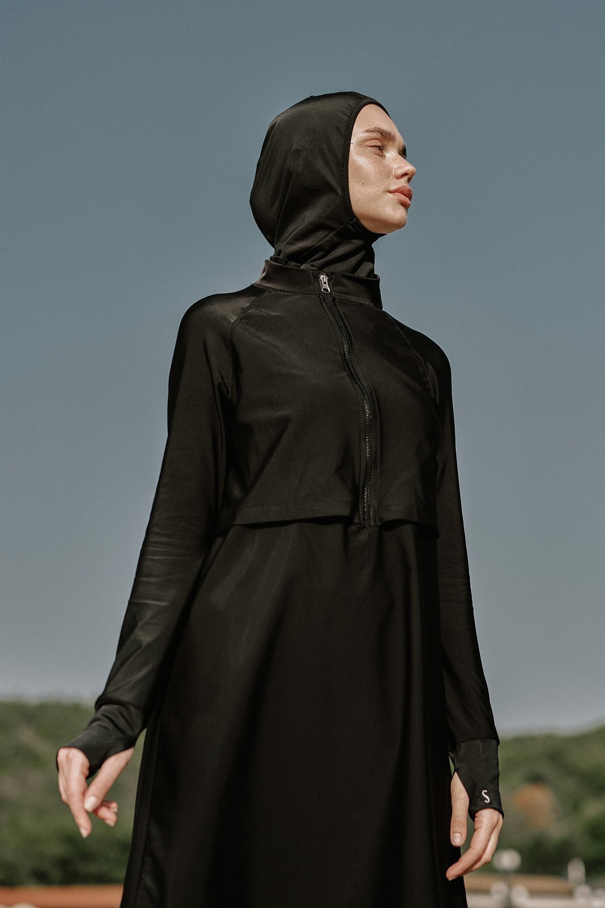 Suud Collection Siyah Fermuarlı Elastan Tesettür Mayo Tunik