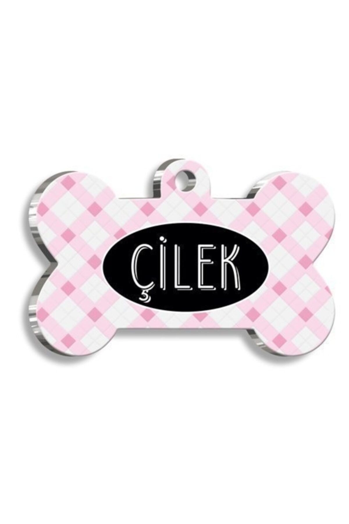 altın pati Pembe Ekoseli Kemik Şekilli Kedi Köpek Künyesi
