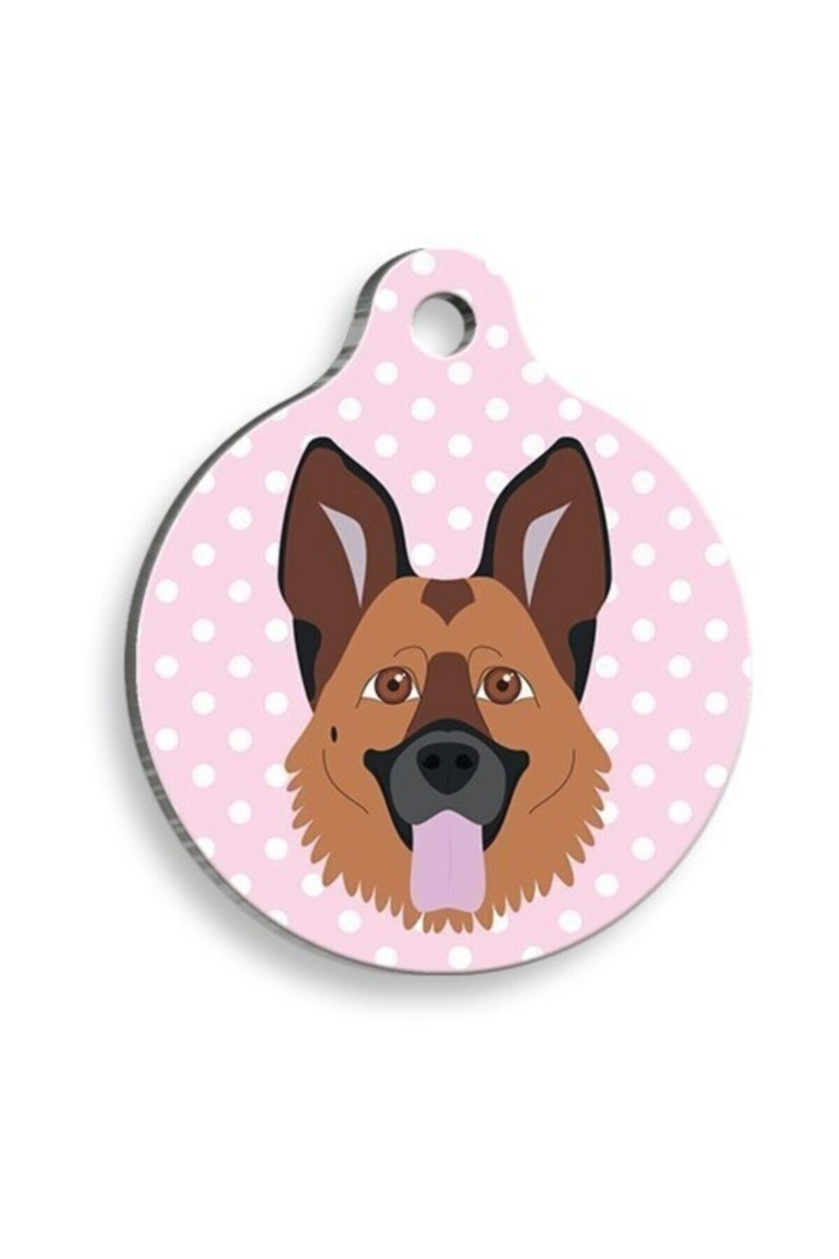 altın pati Pembe Puantiyeli Alman Kurdu Yuvarlak Köpek Künyesi