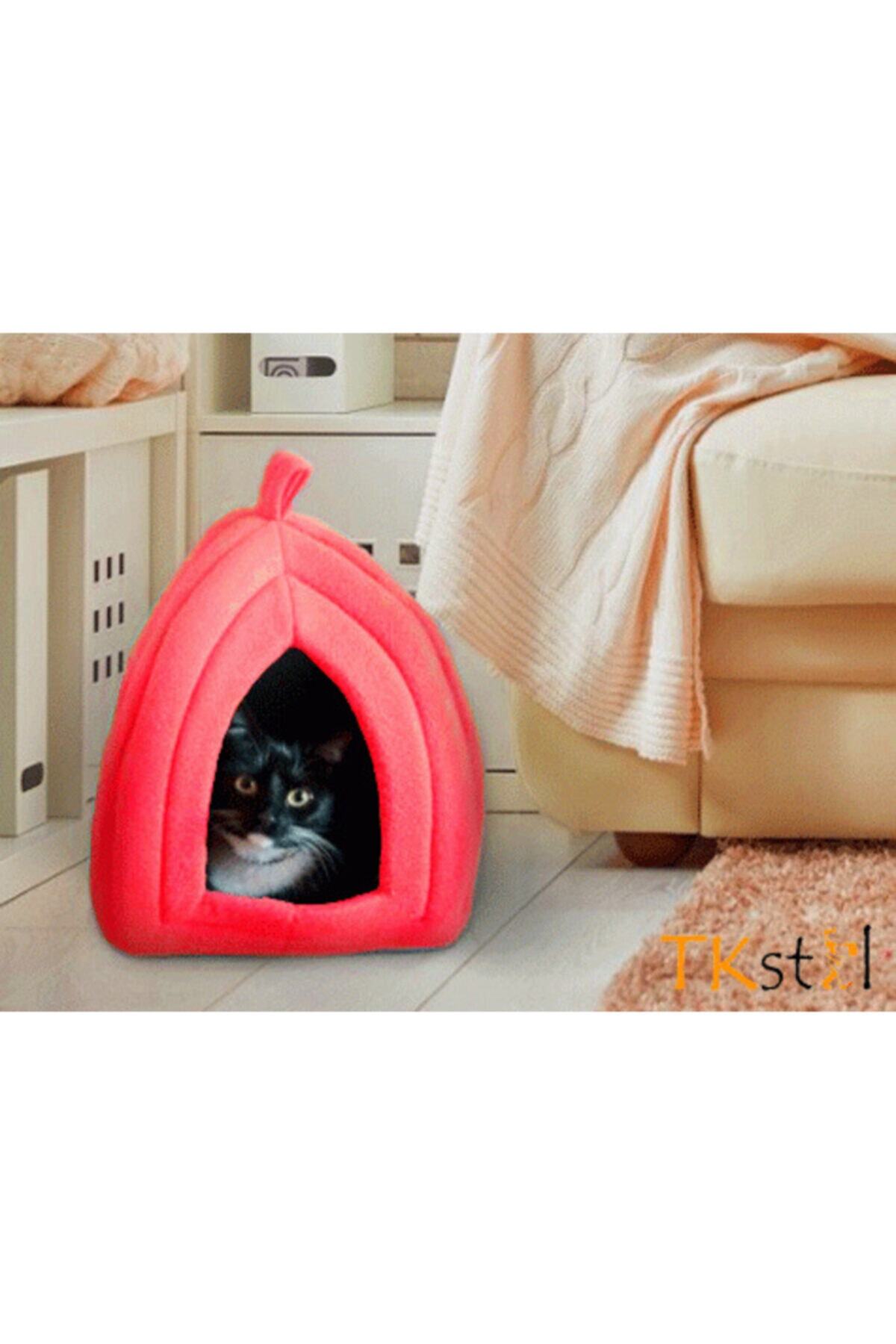 Lisinya Pet Hut Kedi Köpek Polarlı Peluş Evi-kulübesi-yatağı-minderi (kırmızı)
