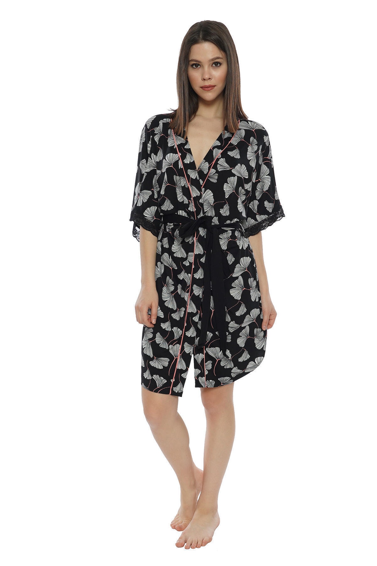 Kompedan Kadın 3/4 Sabahlık Siyah