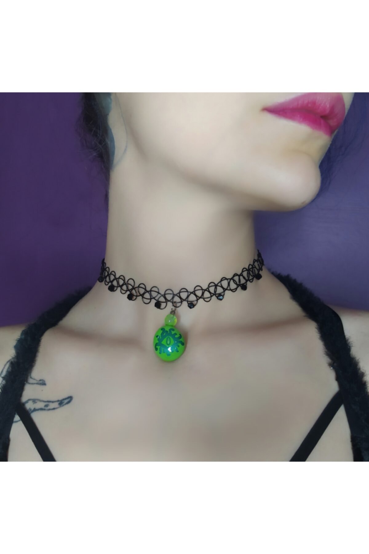 mamaokaliptus El Yapımı Choker Tasma Kolye Seramik Kil Takı Tasarım Dövme Kolye Tattoo Choker Tel