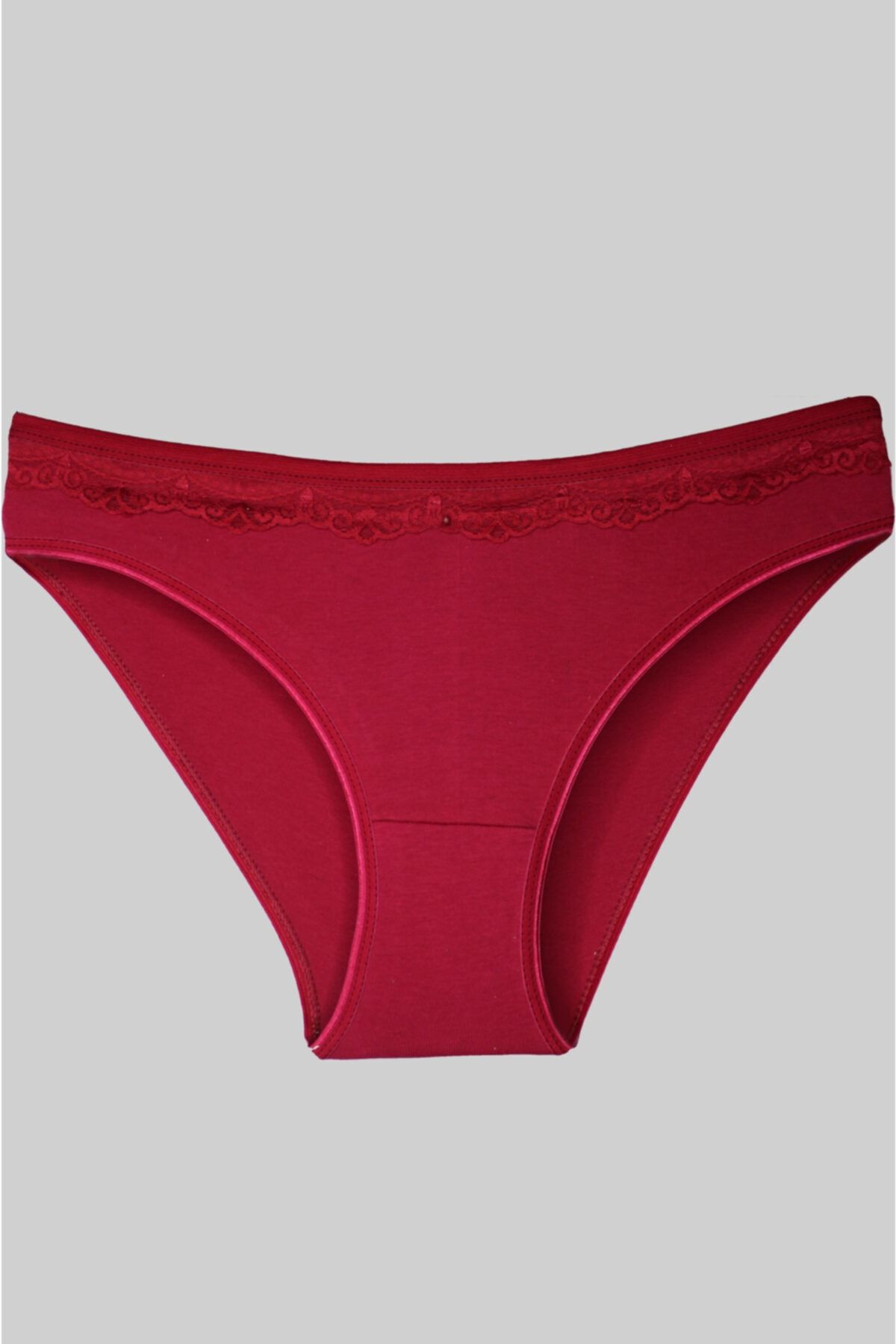 MADLEY Gümüş Kırmızı Üstü Dantelli Slip Kadın Külot