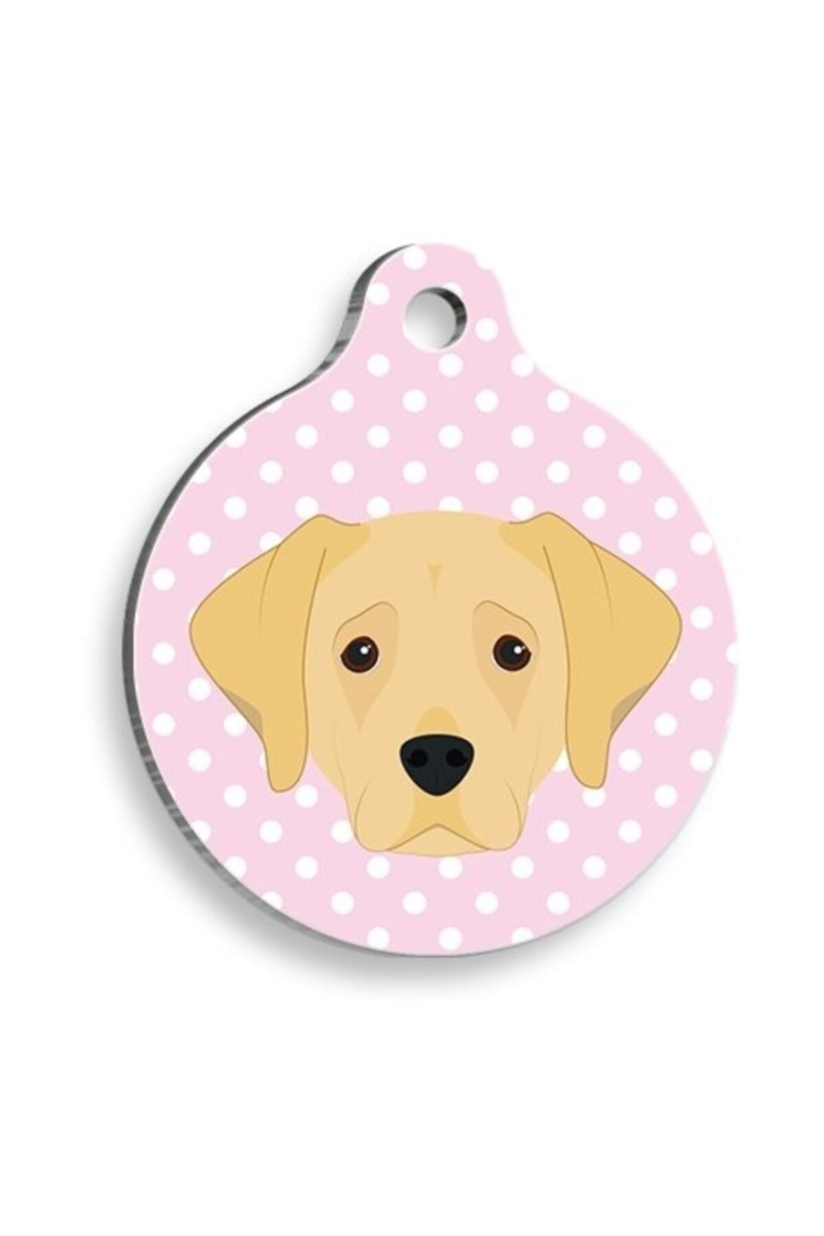 altın pati Pembe Puantiyeli Labrador Yuvarlak Köpek Künyesi