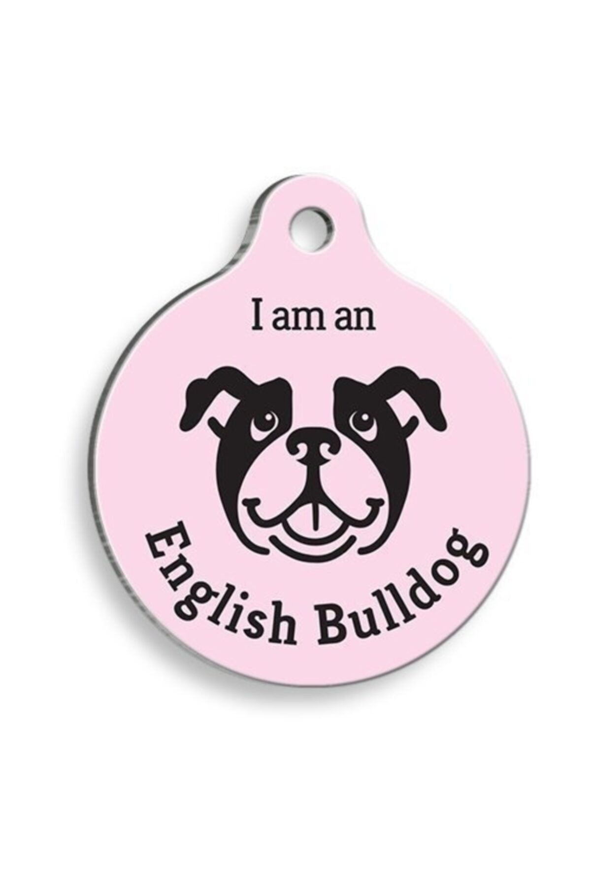 altın pati Pembe English Bulldog Yuvarlak Köpek Künyesi
