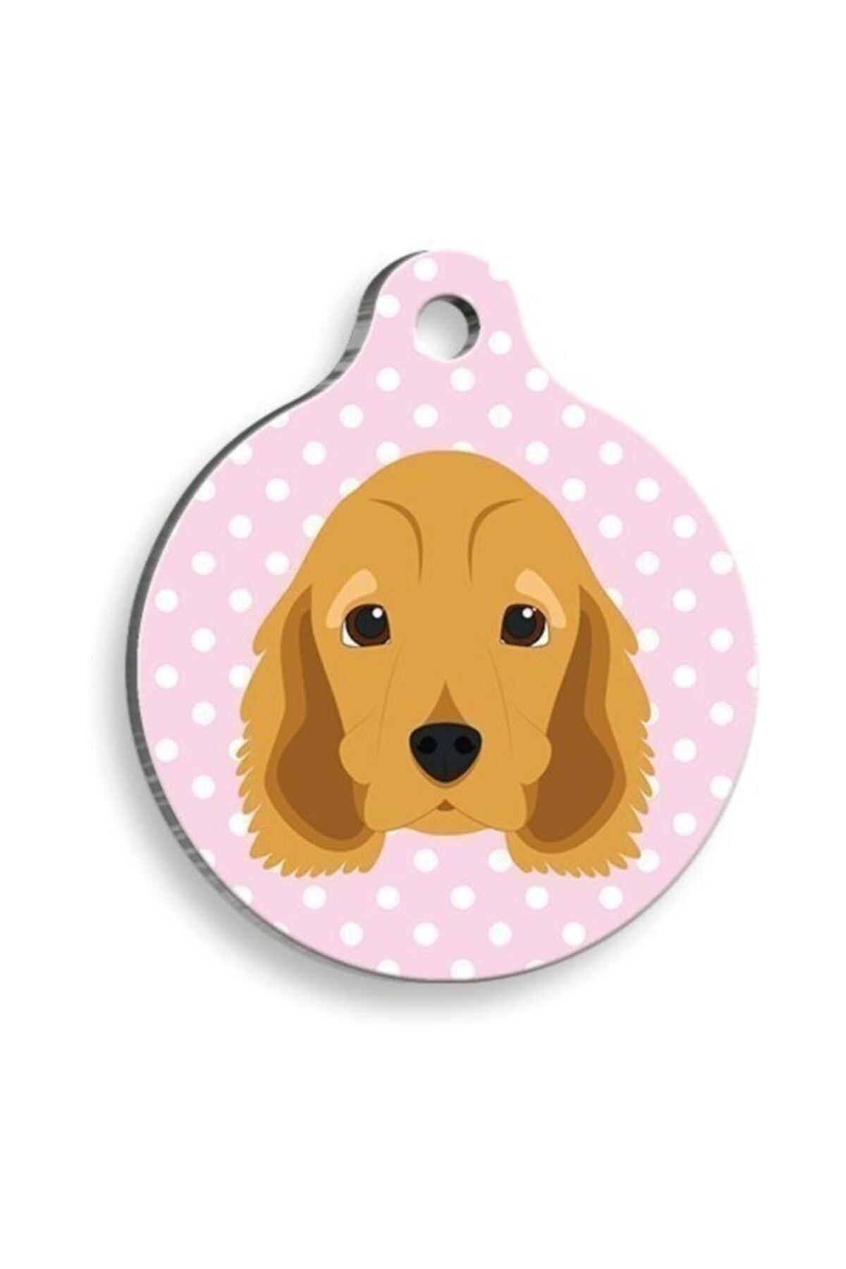 altın pati Pembe Puantiyeli Cocker Spaniel Yuvarlak Köpek Künyesi