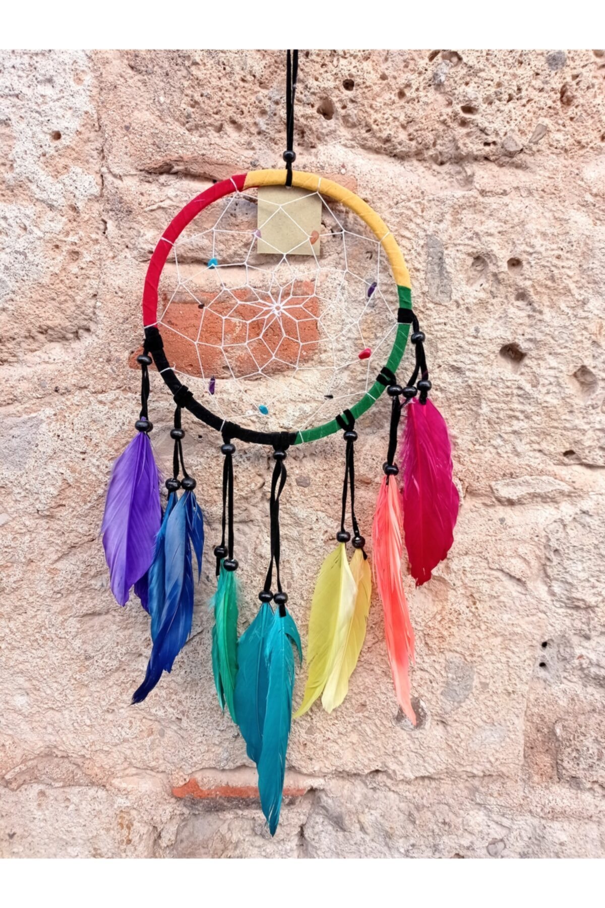 mama india alaçatı 17 Cm×42 Cm Yedi Çakra Doğal Taşlı Dream Cathcer, Düş Kapanı, Rüya Kapanı
