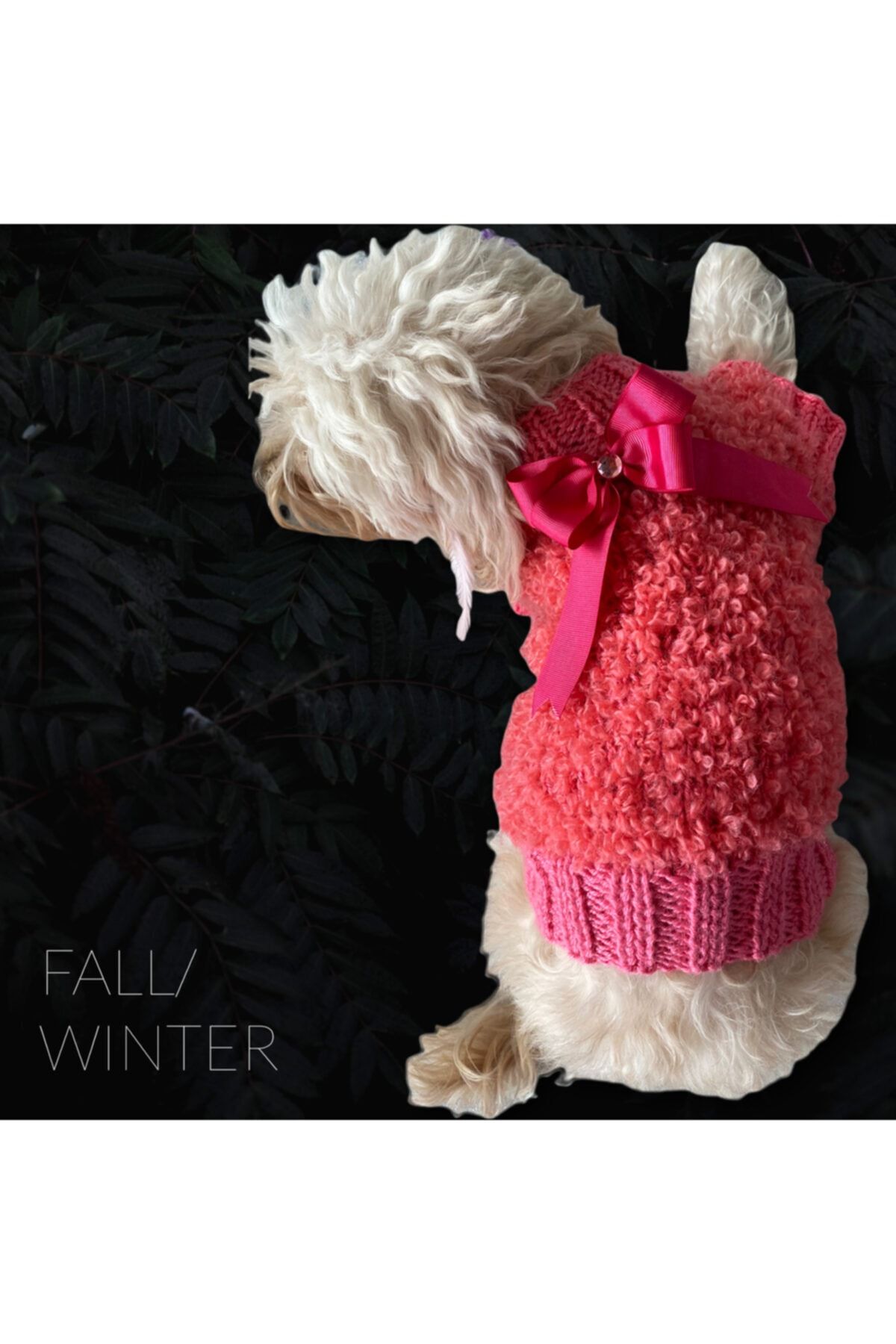 PAW LOVE Pinksweater El Örmesi Pembe, Kurdele Ayrıntılı Köpek/kedi Kazağı