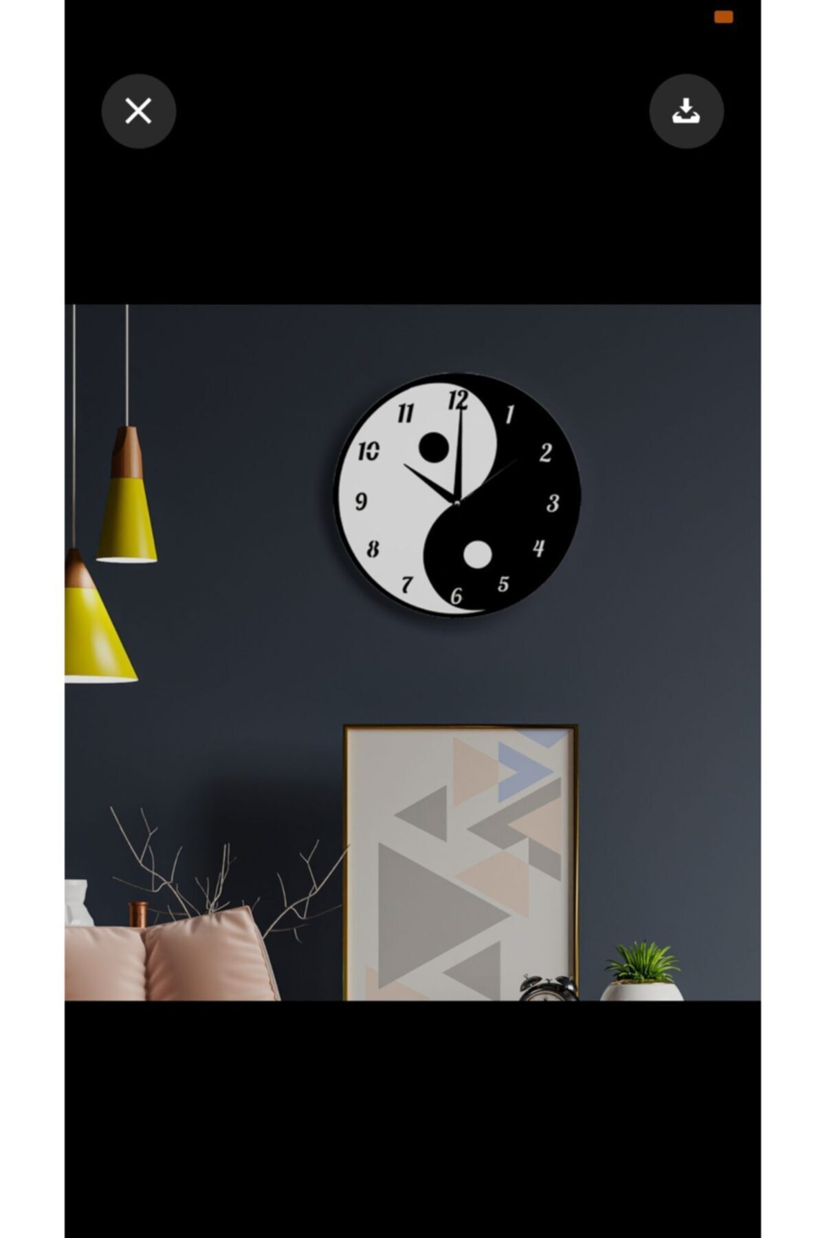 Perlavita Yin Yang Duvar Saati 40 Cm Sessiz Mekanizma Metal Akrep Yelkovan