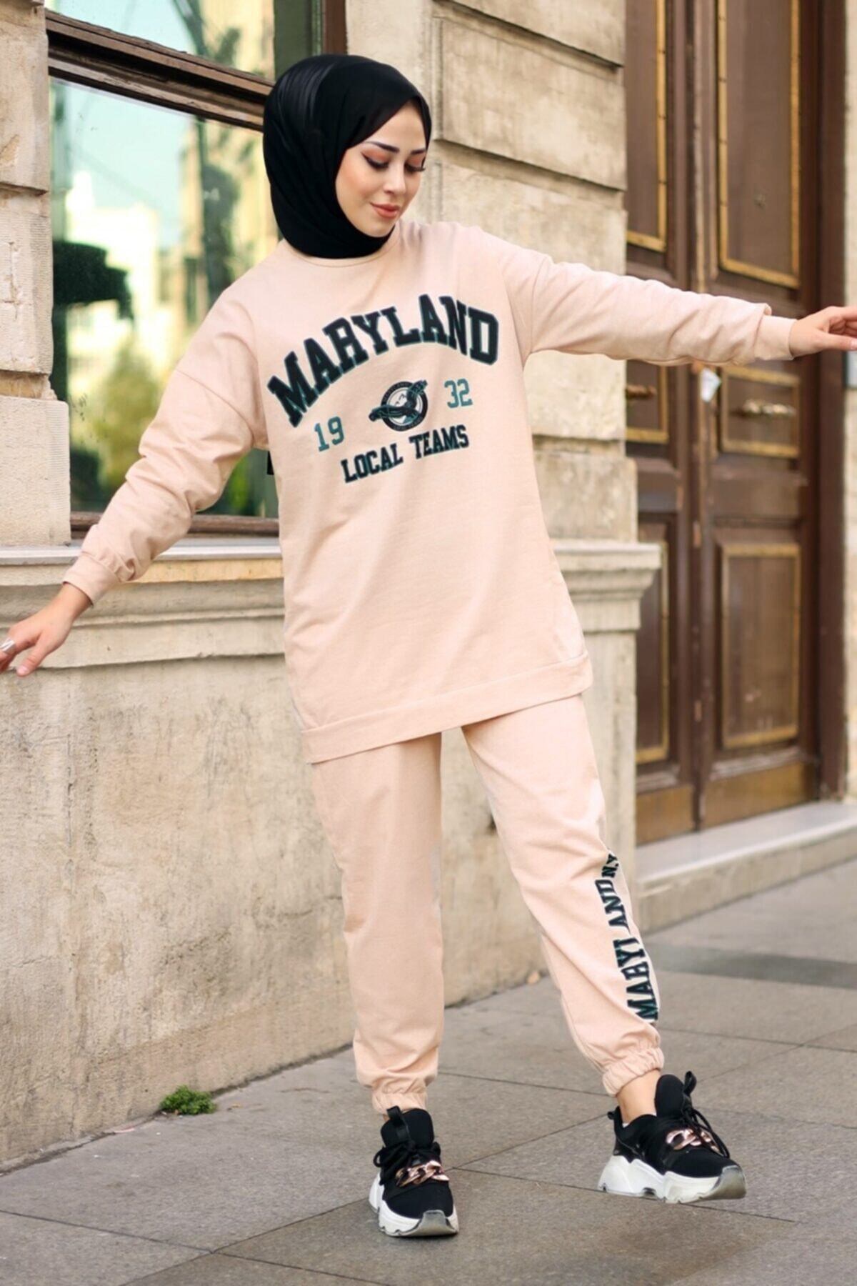 Bestenur Maryland Baskılı Tunik Pantolon Iki Iplik Takım 116 - Taş