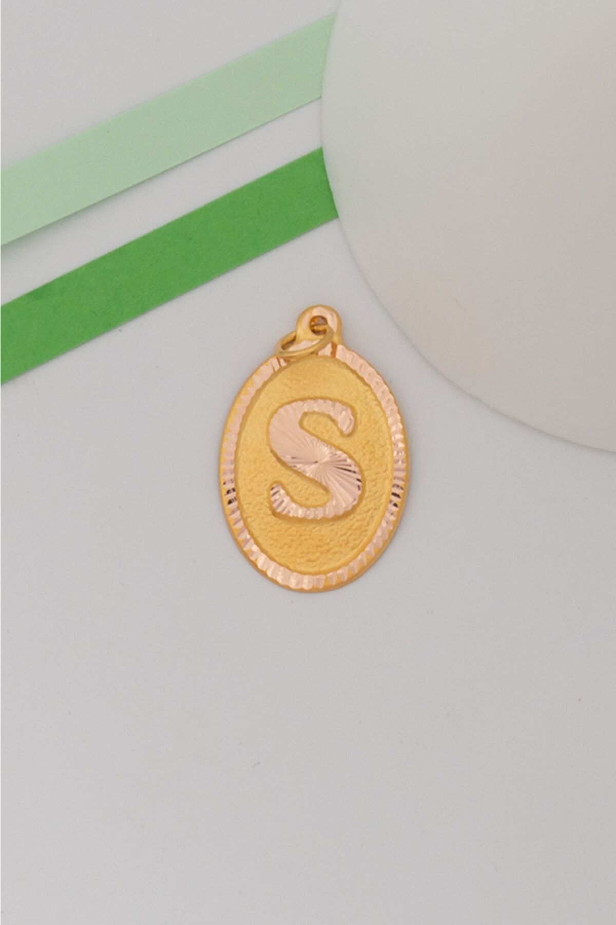 Bayar Gold 14 Ayar Altın S Harfli Nostaljik Oval Kolye Ucu