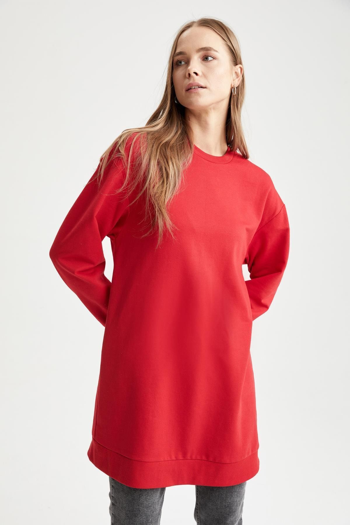 DeFacto Oversize Fit Bisiklet Yaka Ince Sweatshirt Kumaşı Sweatshirt Tunik