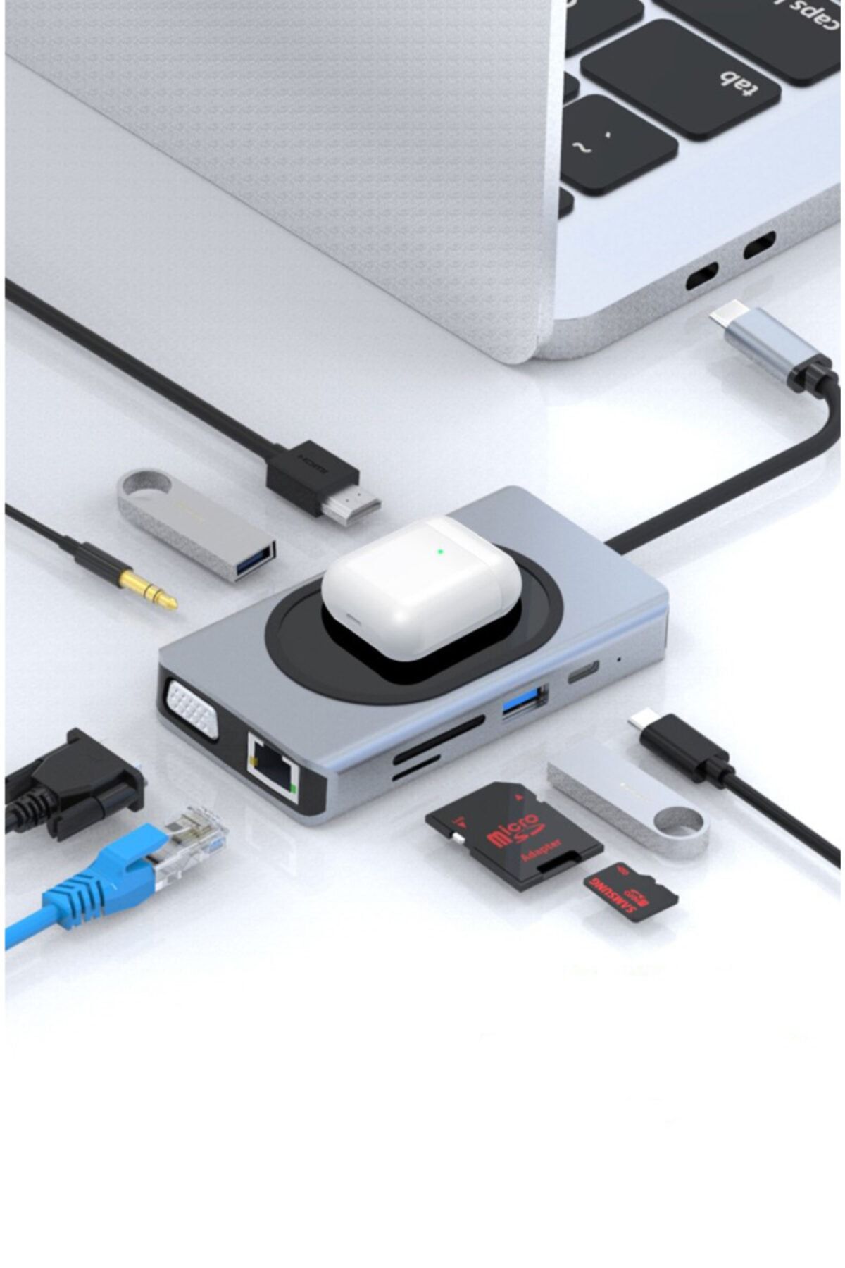 Daytona W9 Macbook Uyumlu Type-c To Usb 3.0 4k Hdmı Gigabit Rj45 Aux 9 Port Çevirici Hub Adaptör