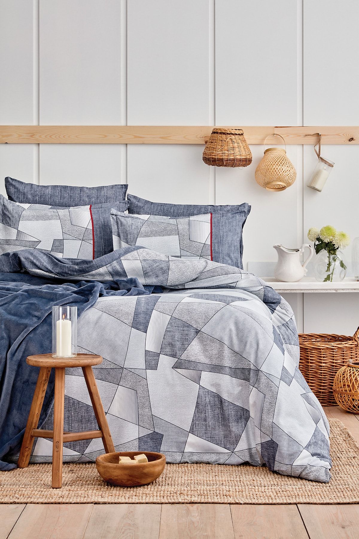 Yataş Bedding Estela Çift Kişilik Wellsoft Battaniyeli Nevresim Takımı Seti - Indigo