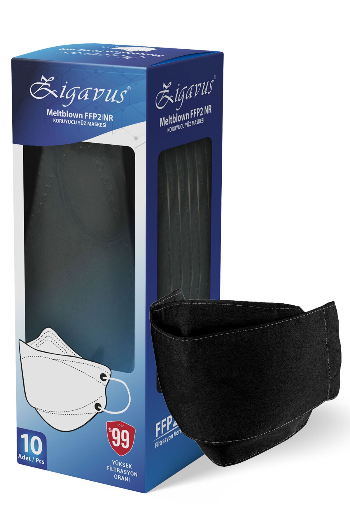 Zigavus Siyah F95 10'lu Kore Tipi Premium Kalite Yüksek Filtrasyon Maske