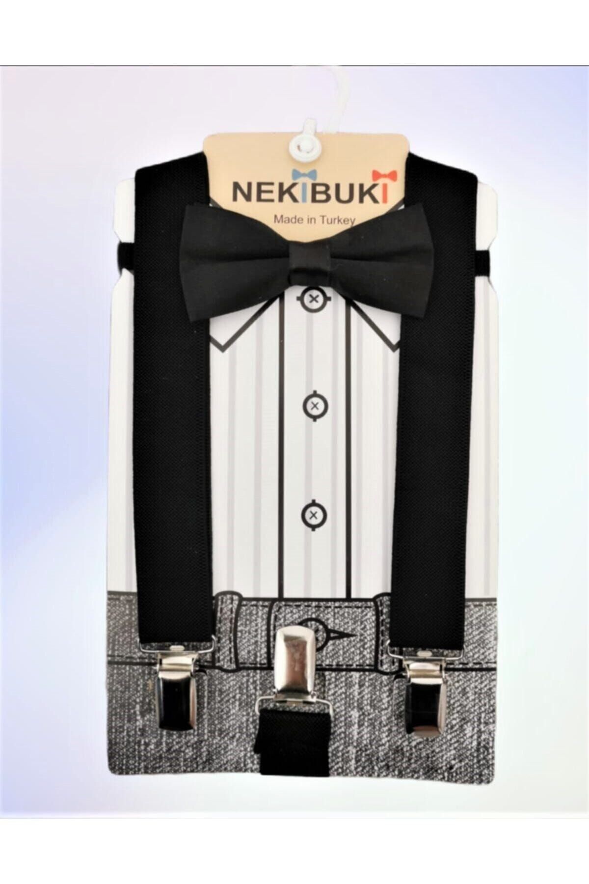 NEKİBUKİ Siyah Pantolon Askısı ve Papyon Takım