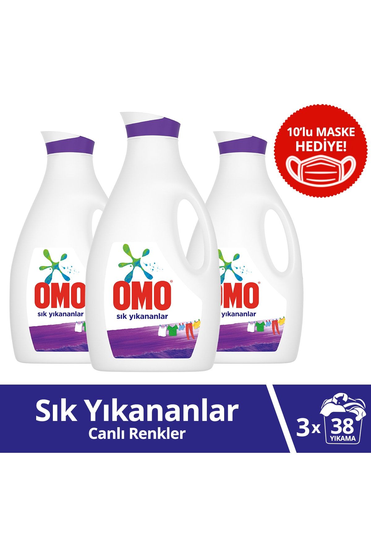 Omo Sık Yıkananlar Sıvı Çamaşır Deterjanı Canlı Renkler 2470 ml x 3