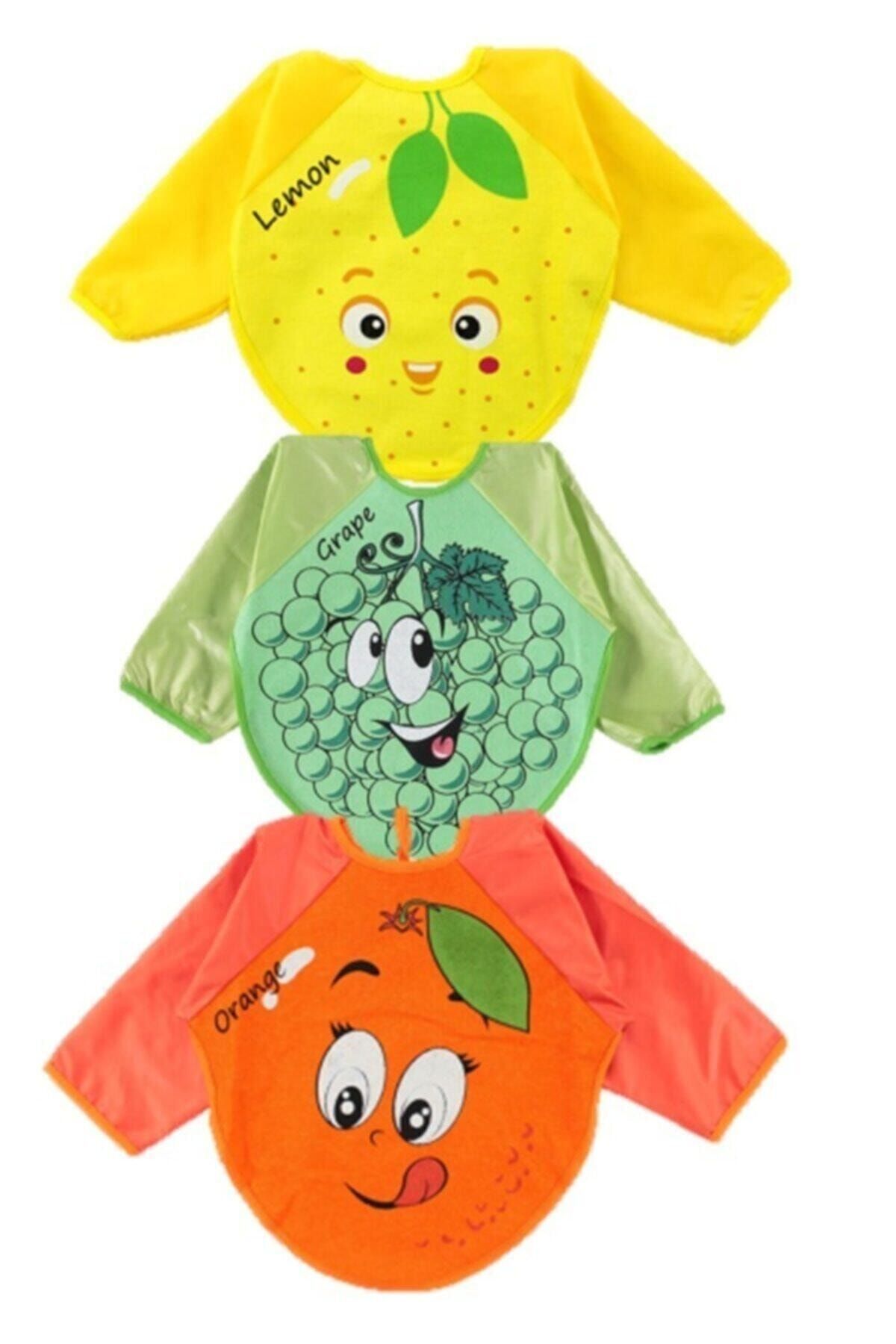Kids 3 Adet Giyilebilir Meyve Desenli Kollu Önlük