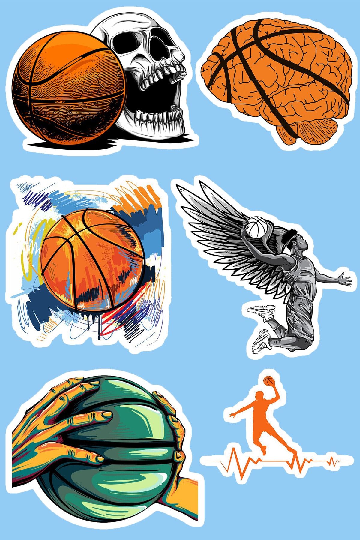 SilverStickers Basketbol Temalı Laptop Notebook Kask Çanta Sticker Etiket Seti