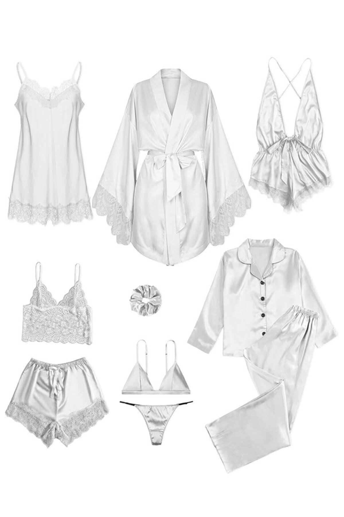 Pembishomewear Vista Special White 10 Lu Saten Pijama Seti