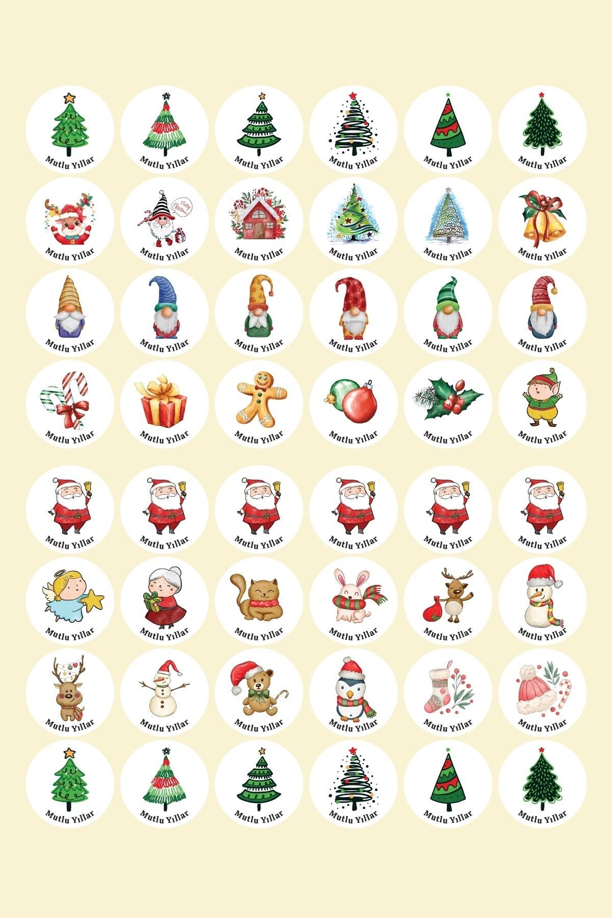 DİLA ÇİKOLATA Yılbaşı Temalı Sticker Hediye Paketi Etiketi 48 Adet
