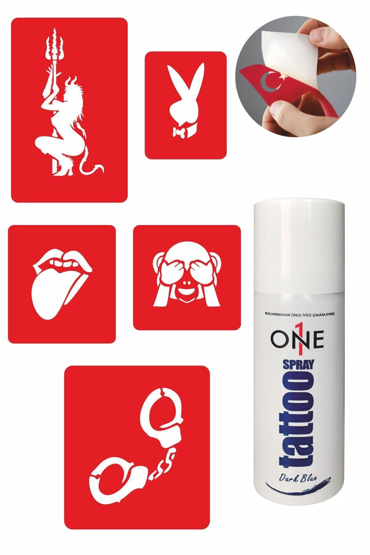 ONE SPRAY TATTOO Fantezi Modelleri Dark Sprey Ve 5 Adet Geçici Dövme Deseni Seti