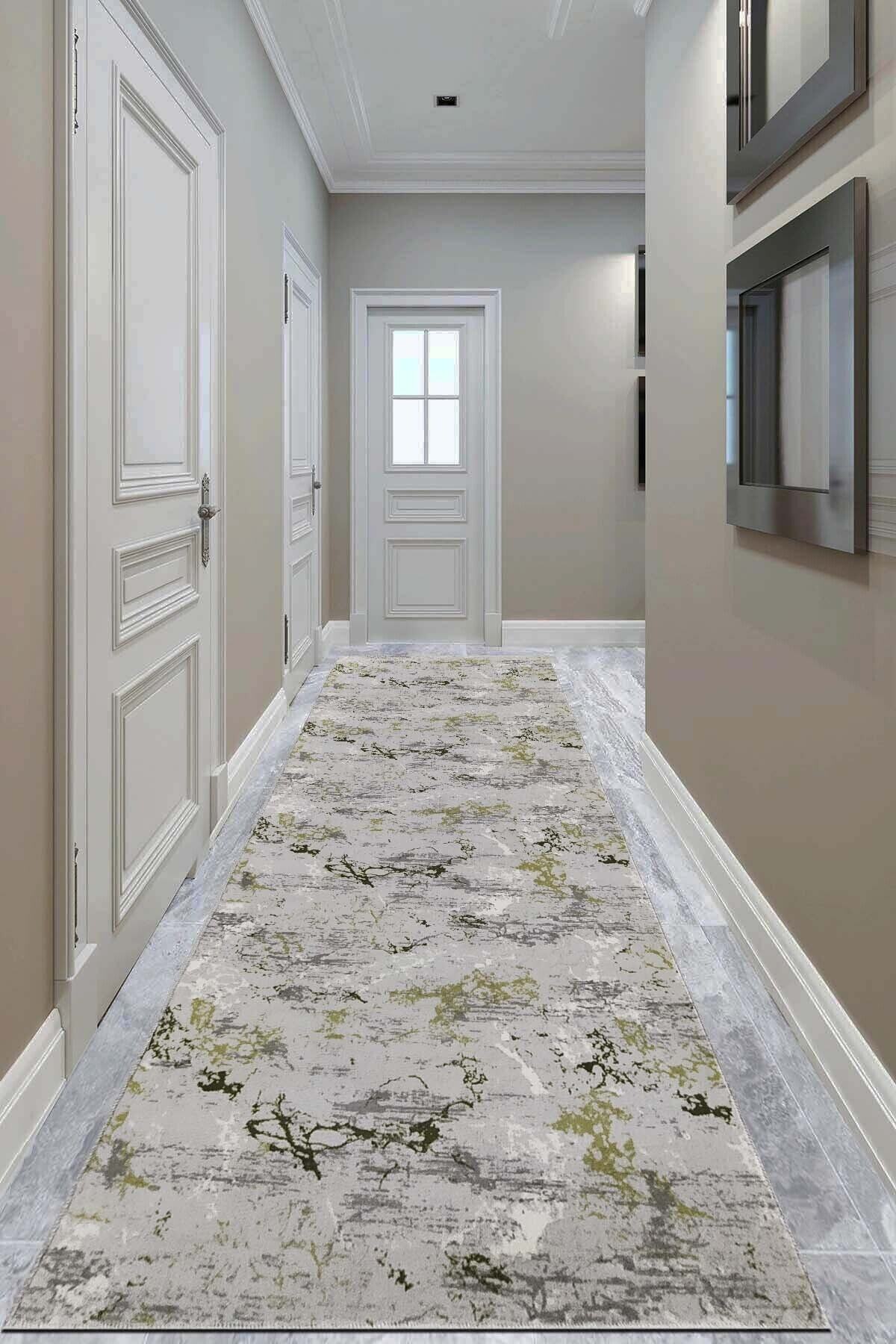 Luya Home Kaymaz Tabanlı Kesme Rulo Halı Yolluk 1024 Yeşil Mermer Desen