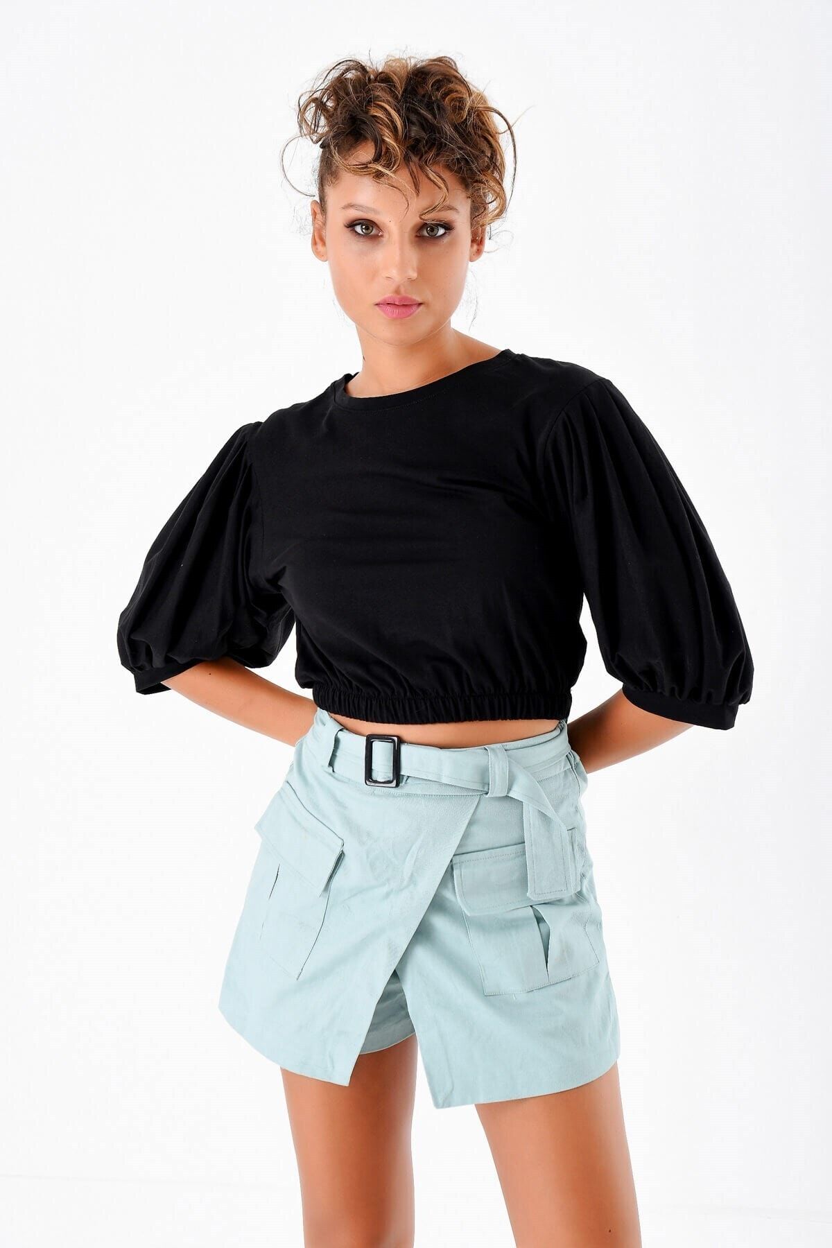 samirafashion Mint Keten Şort Etek