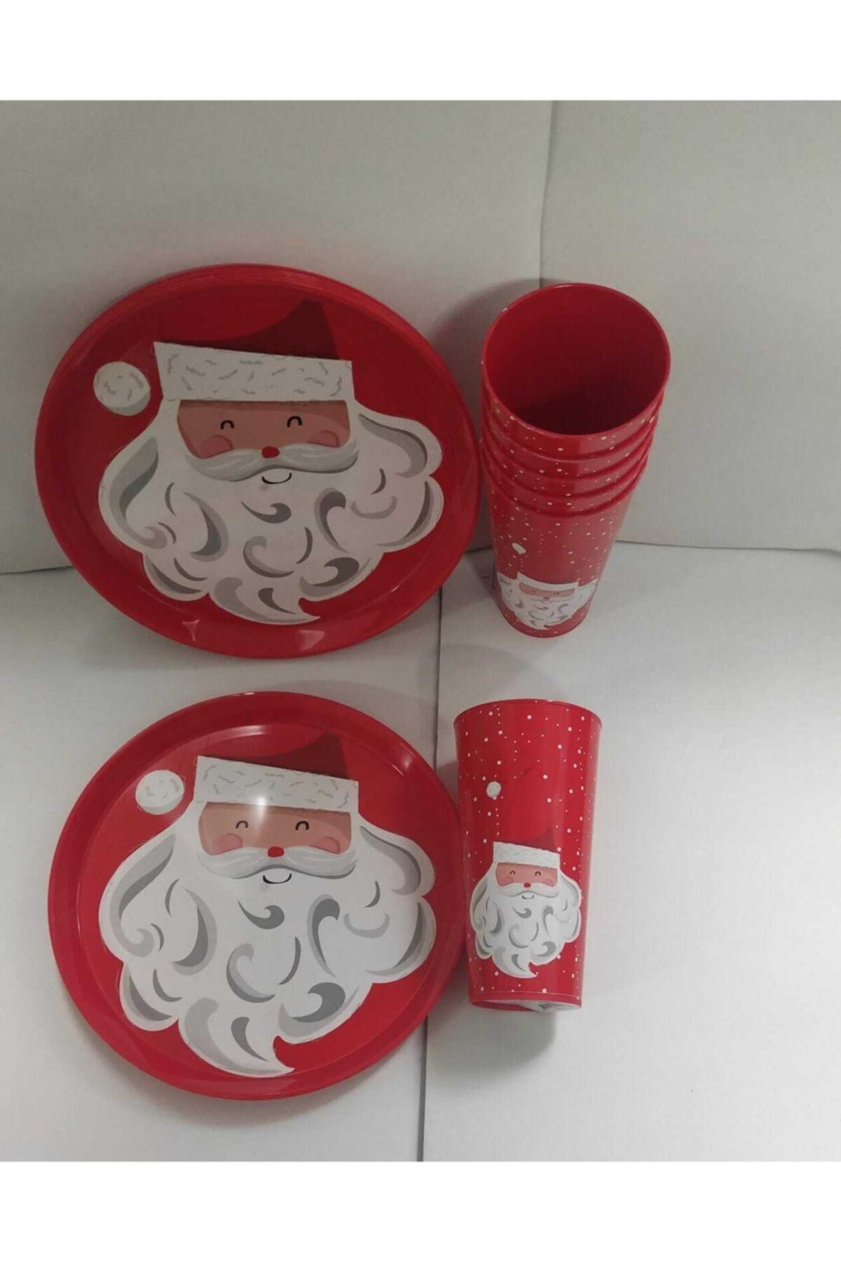 Leva House Yılbaşı Noel Baba Desenli Tabak + Noel Baba Desenli 400 Ml Bardak 6'lı Set