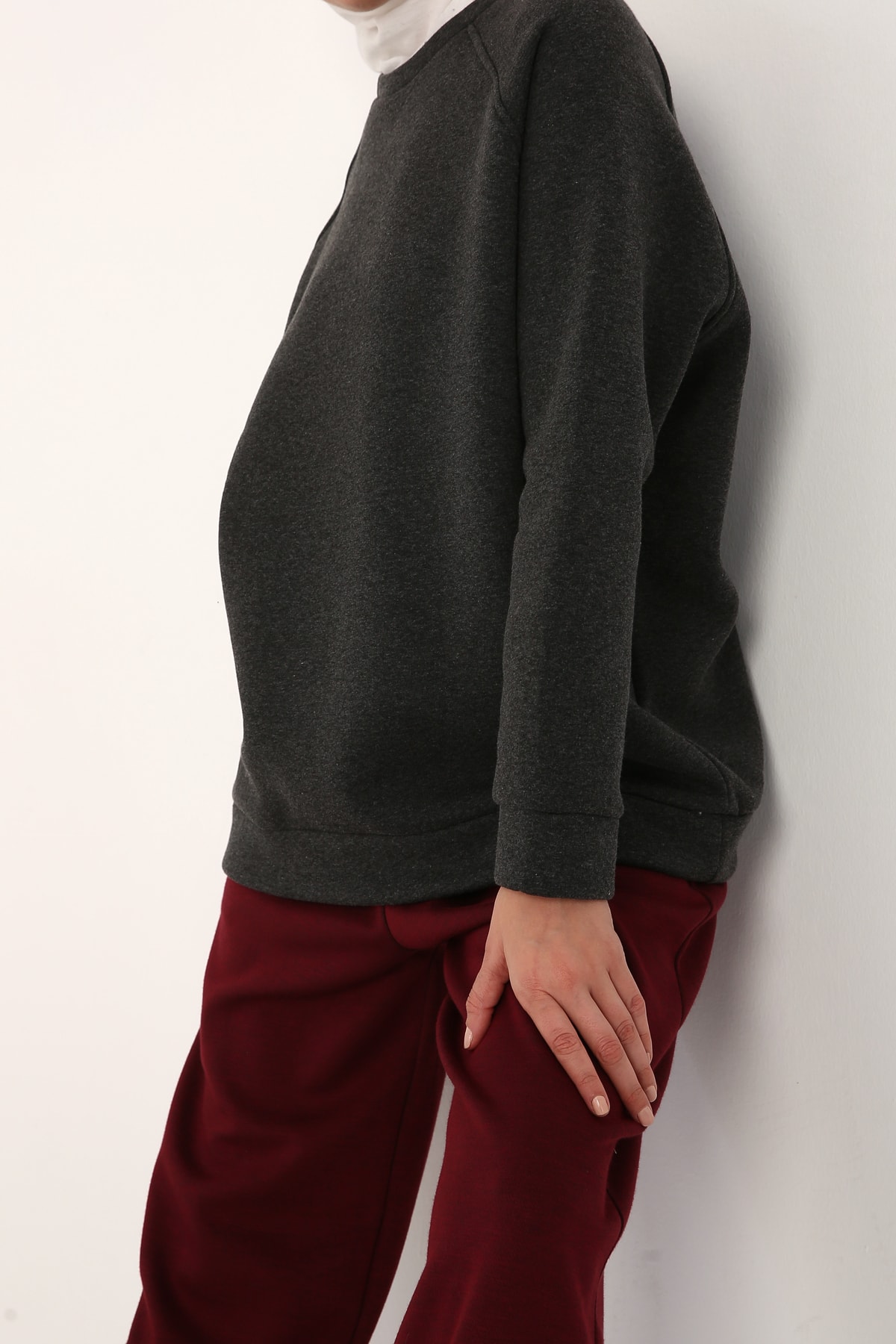 ALLDAY Kadın Antrasit Üç Iplik Şardonlu Reglan Kol Sweatshirt