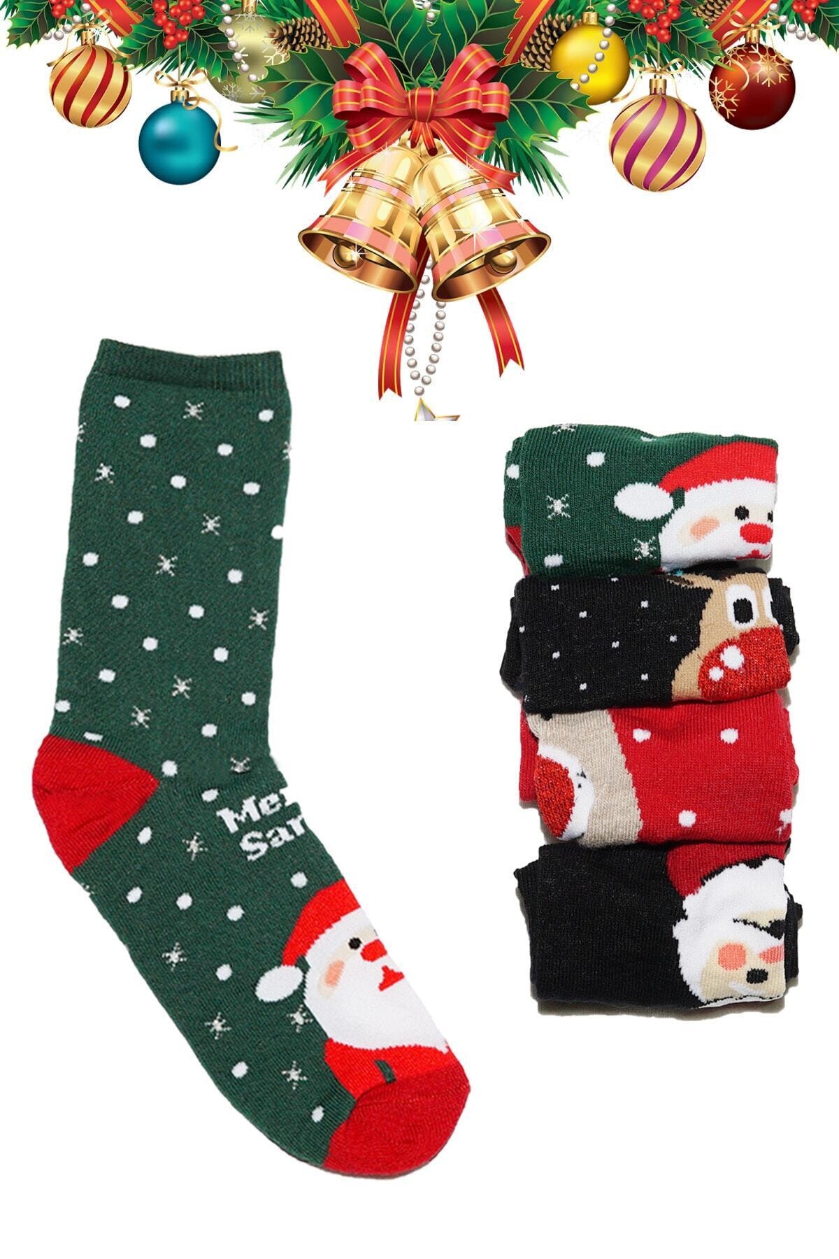 Babishop 4'lü Yılbaşı Christmas Noel Renkli Çorap Seti