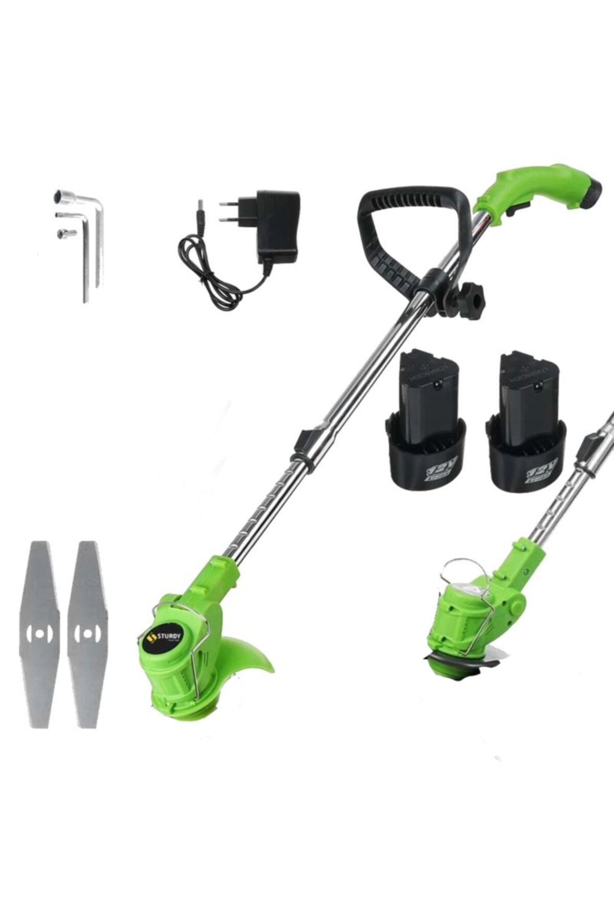 Sturdy Power Tools Sturdy 48 V 6 Amp Çift Akülü Tekerlekli Ot Çim Çalı Biçme Tırpanı Teleskopik Uzatmalı