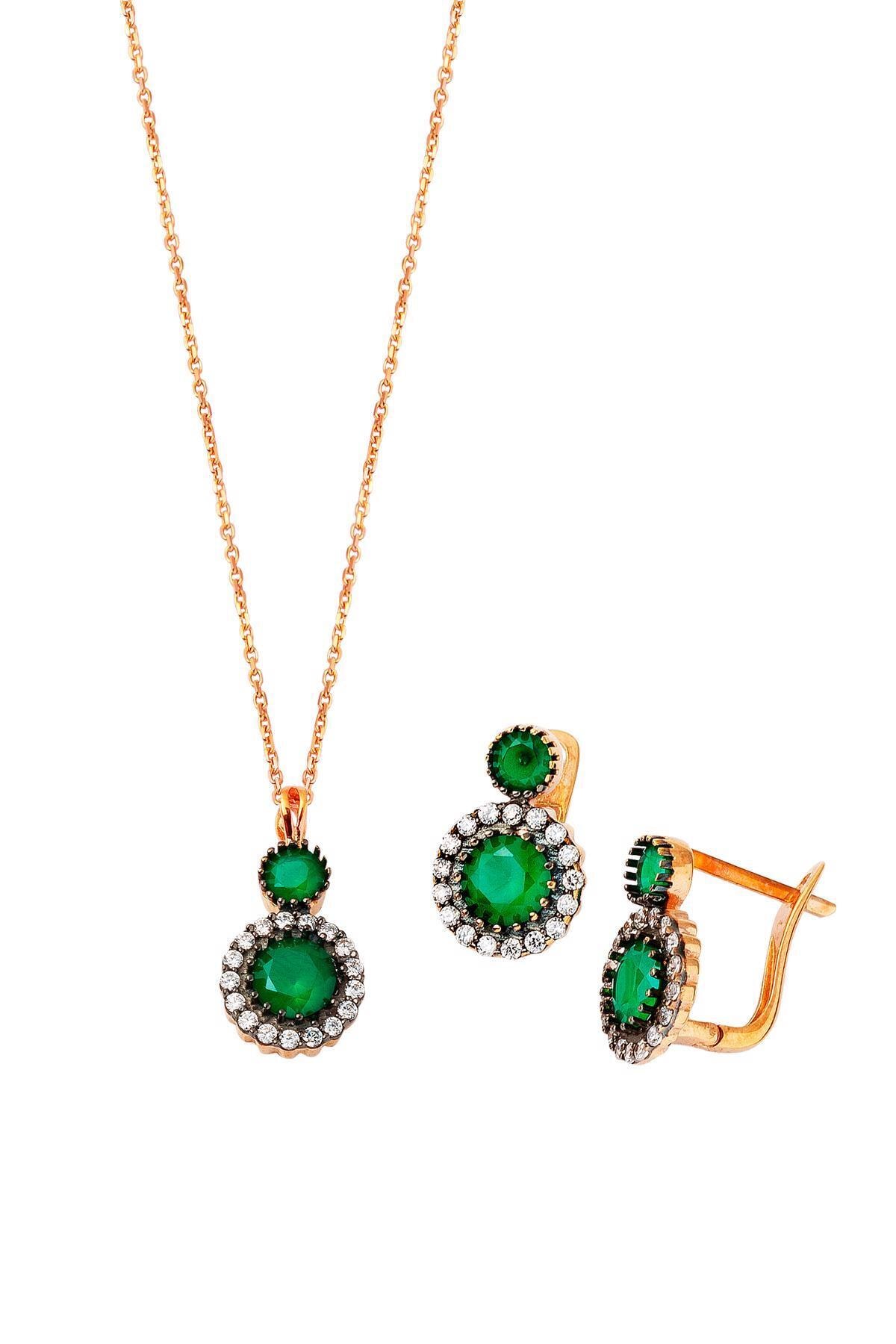 Label Nazende Kolye & Küpeli Rose Altın Set