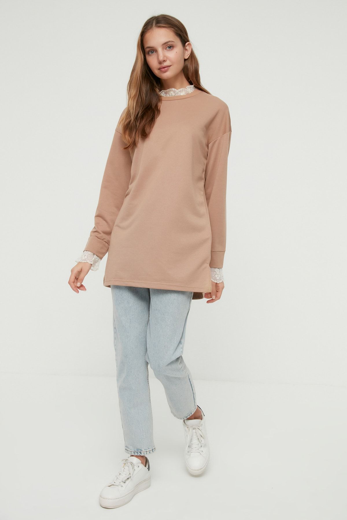 Trendyol Modest Vizon Bisiklet Yaka Örme  Tunik TCTAW22UK0242
