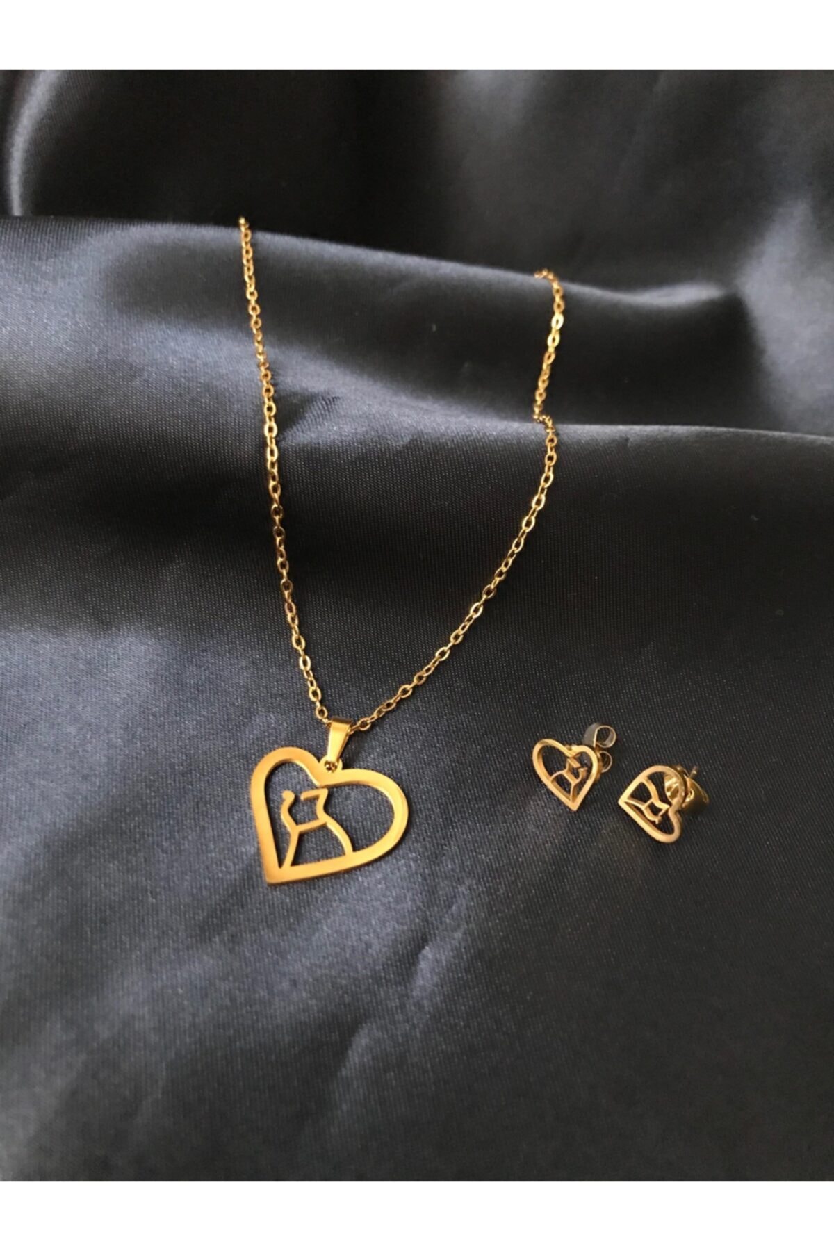 canaygun Kalp Kolye Küpe (hakiki Paslanmaz Çelik)