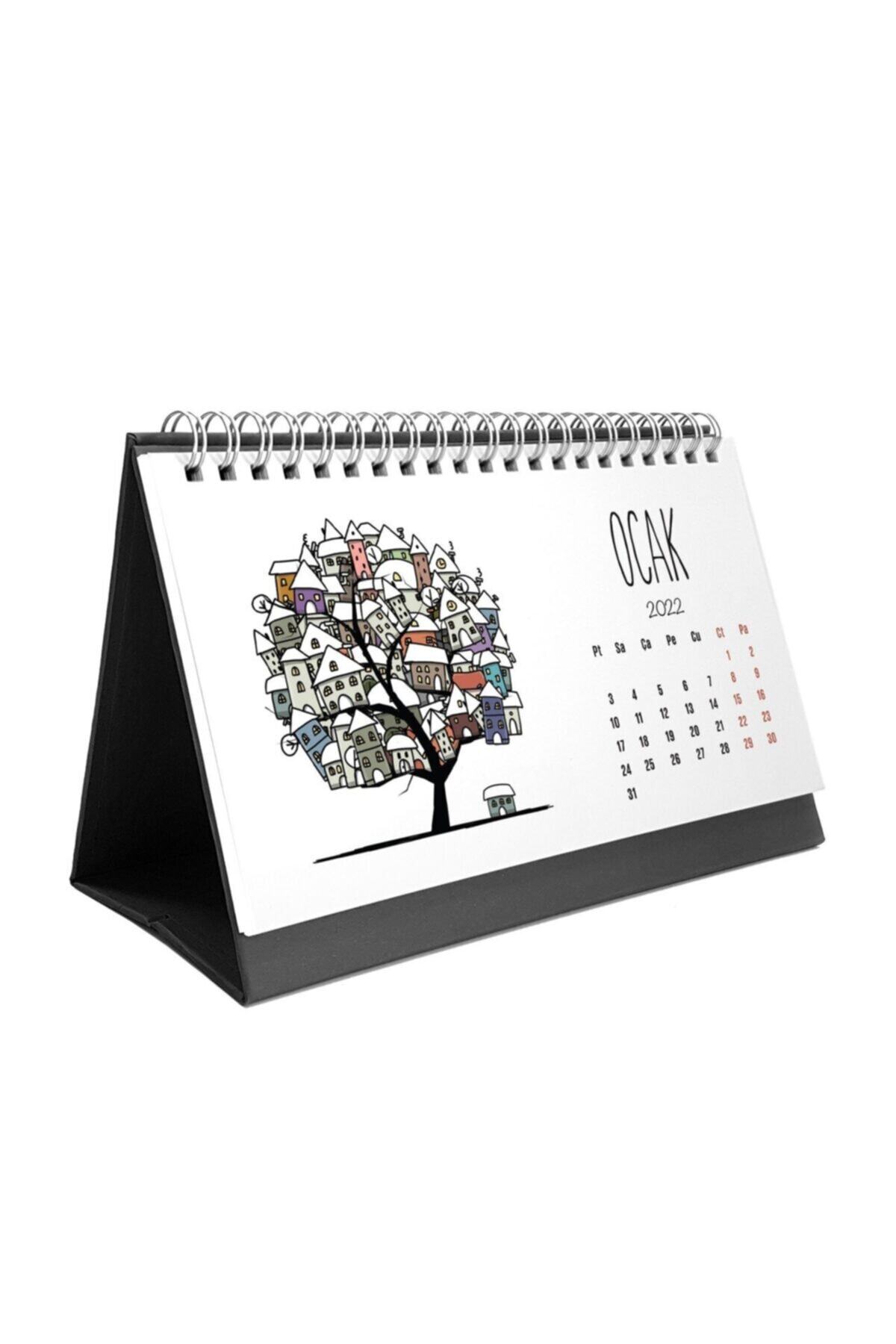 bi'aldım Mevsim Ağaçlı Takvim 2022 Masa Takvimi Siyah