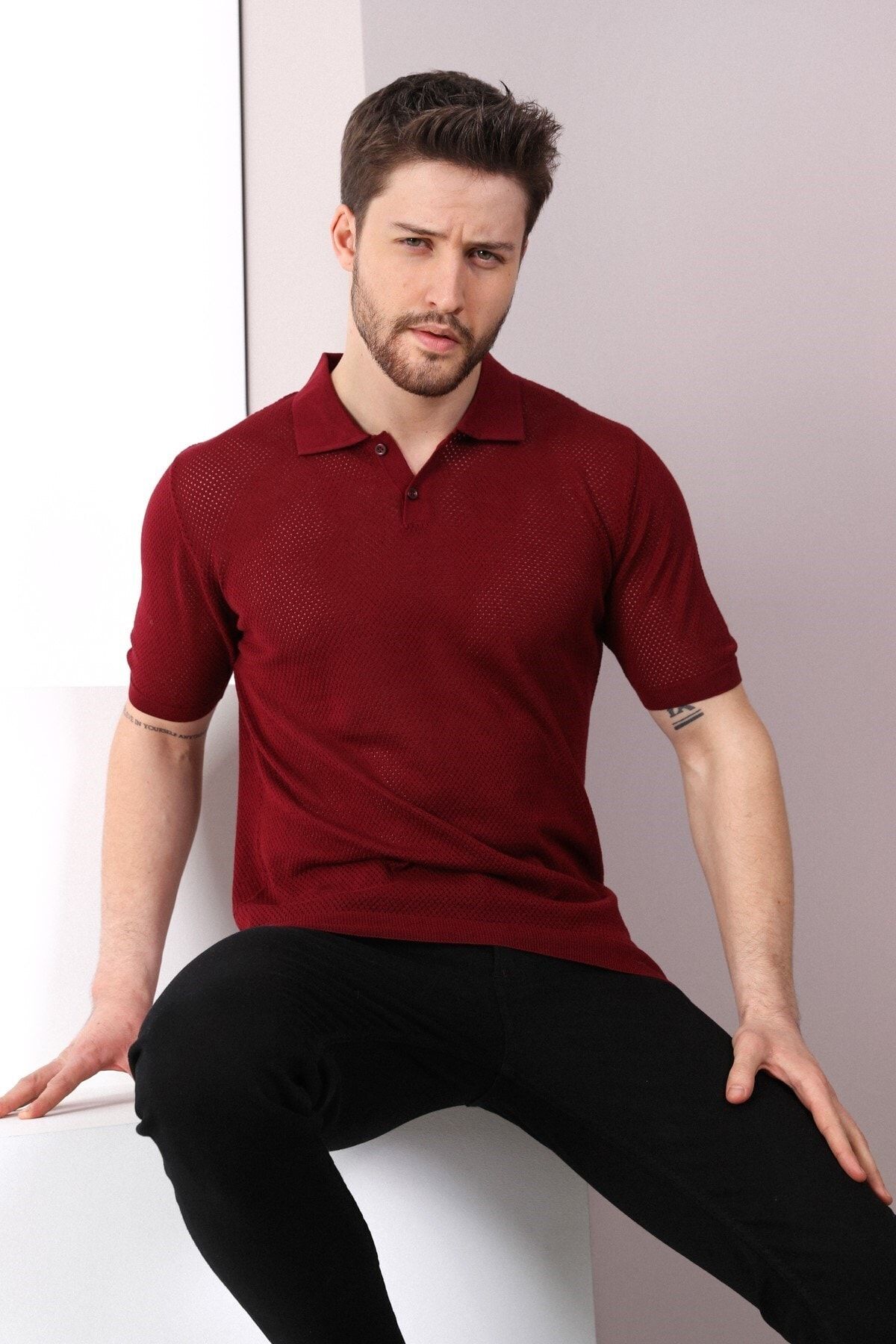 Ferraro Bordo Polo Yaka Düğmeli %100 Pamuk Erkek Triko T-shirt