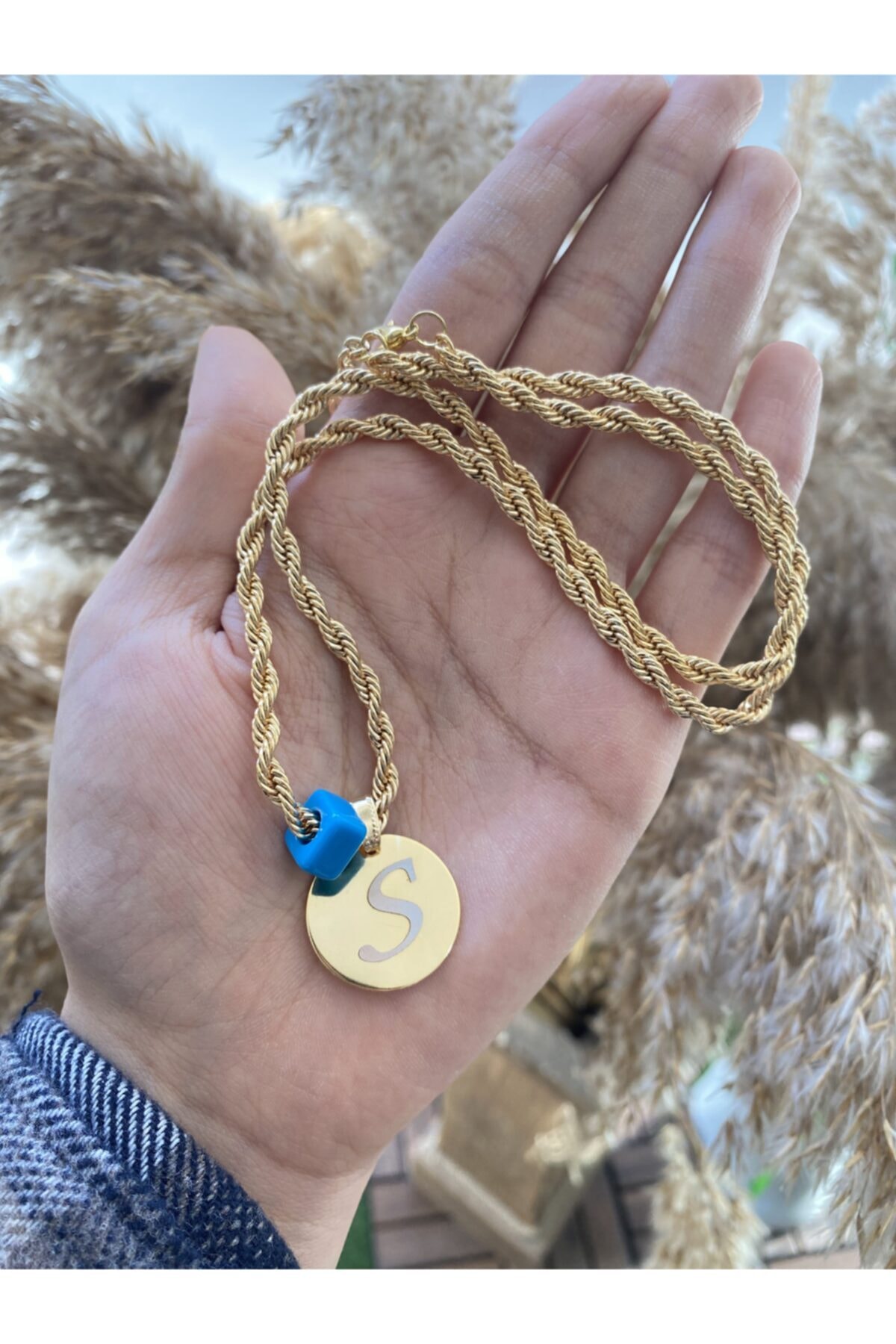 jackferrero Kadın Altın Kaplama Harfli Bodrum Boncuklu Kolye Renk Atmaz Garantili